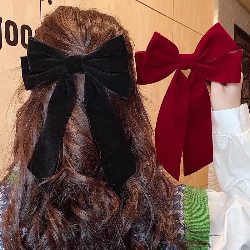 Hair Bows for Women French Barrette Hair Clips Big Bows for Girls Bowknot Hair Clip Metal Hair Accessories for Teen Girls Hairpin Red Black Velvet Bow 2Pcs