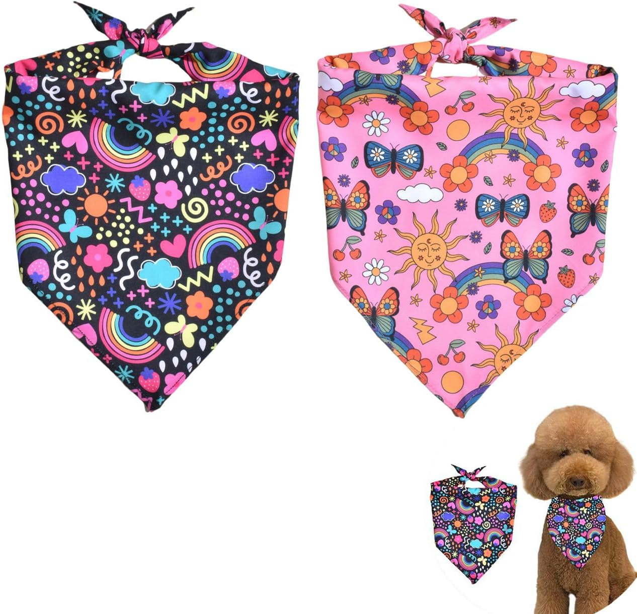 Gaodercha Pack of 2 Hippie Dog Bandana, Floral Pattern Dog Bandana, Spring Flowers, Triangle Bib, Scarf, Pet Scarf, Pet Accessories, Suitable for Daily Outdoor Use image number 3