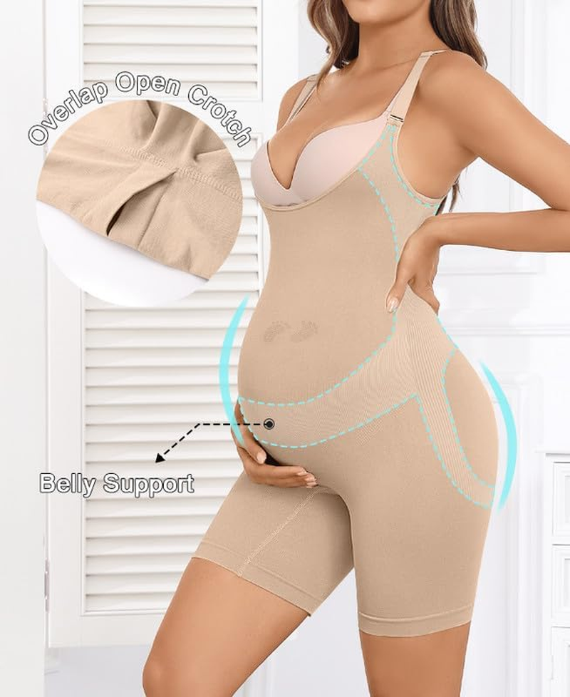 Women'S Maternity Bodysuit Seamless Pregnancy Shapewear Shorts under Dresses Belly Support image number 2