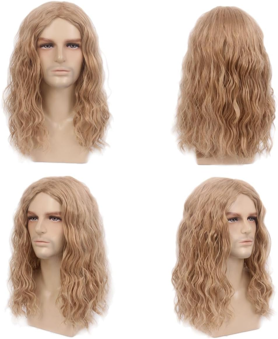 Stfantasy Mens Platinum Blonde Wig Long Curly Wigs for Men Mid Length Middle Part Synthetic Hair for Man Male Cosplay Winter Soldier Costume&hellip; (Blonde) - Black image number 7