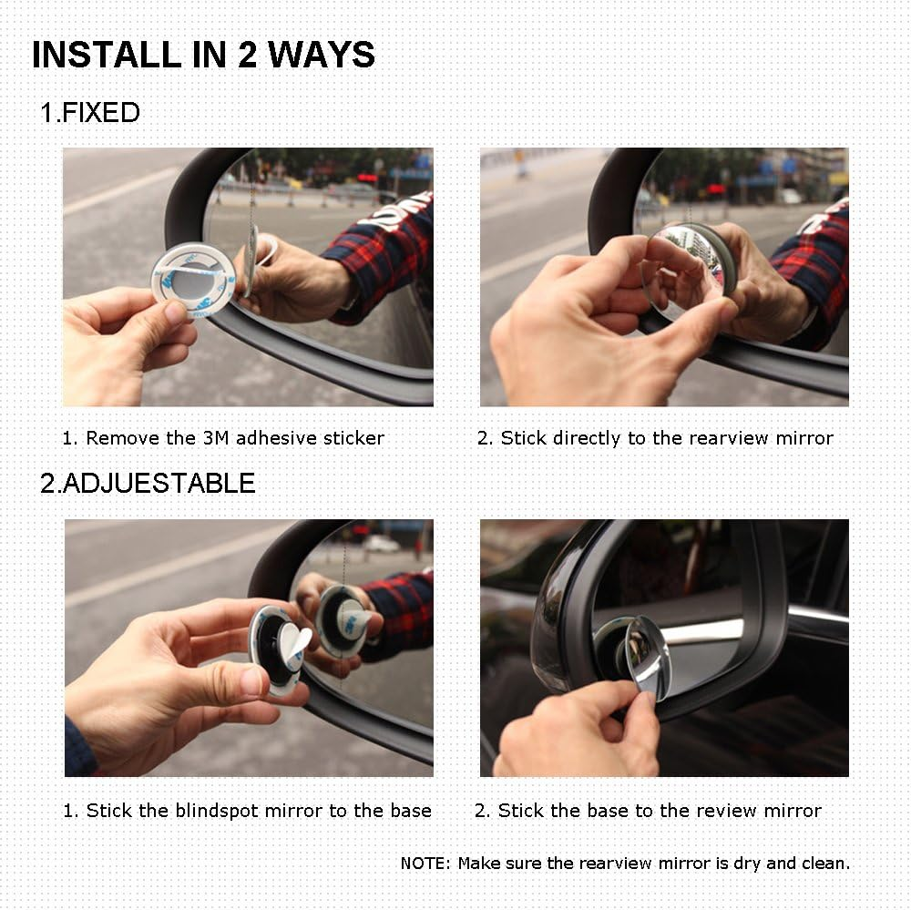Blind Spot Mirrors, Beeway&reg; round Frameless 360&deg; Rotate Sway Adjustable HD Glass Convex Mirror Maximize Rearview Universal for Car SUV Trucks Traffic Safety - Pack 2 image number 6