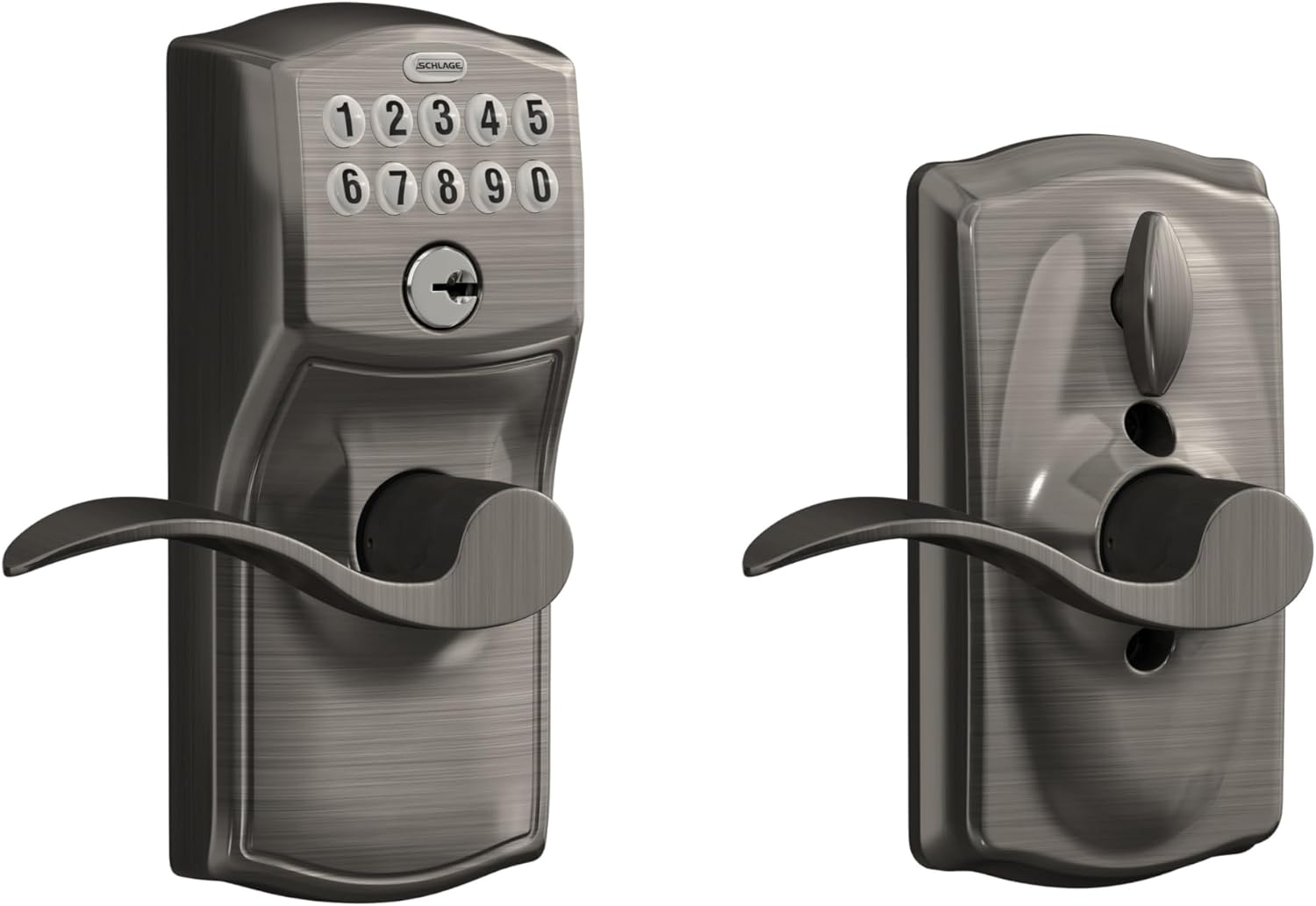 Schlage FE595 CAM 620 Acc Camelot Keypad Entry with Flex-Lock and Accent Levers, Antique Pewter