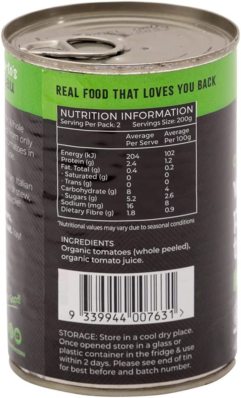 Honest to Goodness Organic Whole Peeled Tomatoes, 400 Grams - Sourced from 100% Organic Ripe Cherry Tomatoes in Italy. Burst of Rich and Sweet Goodness. image number 2