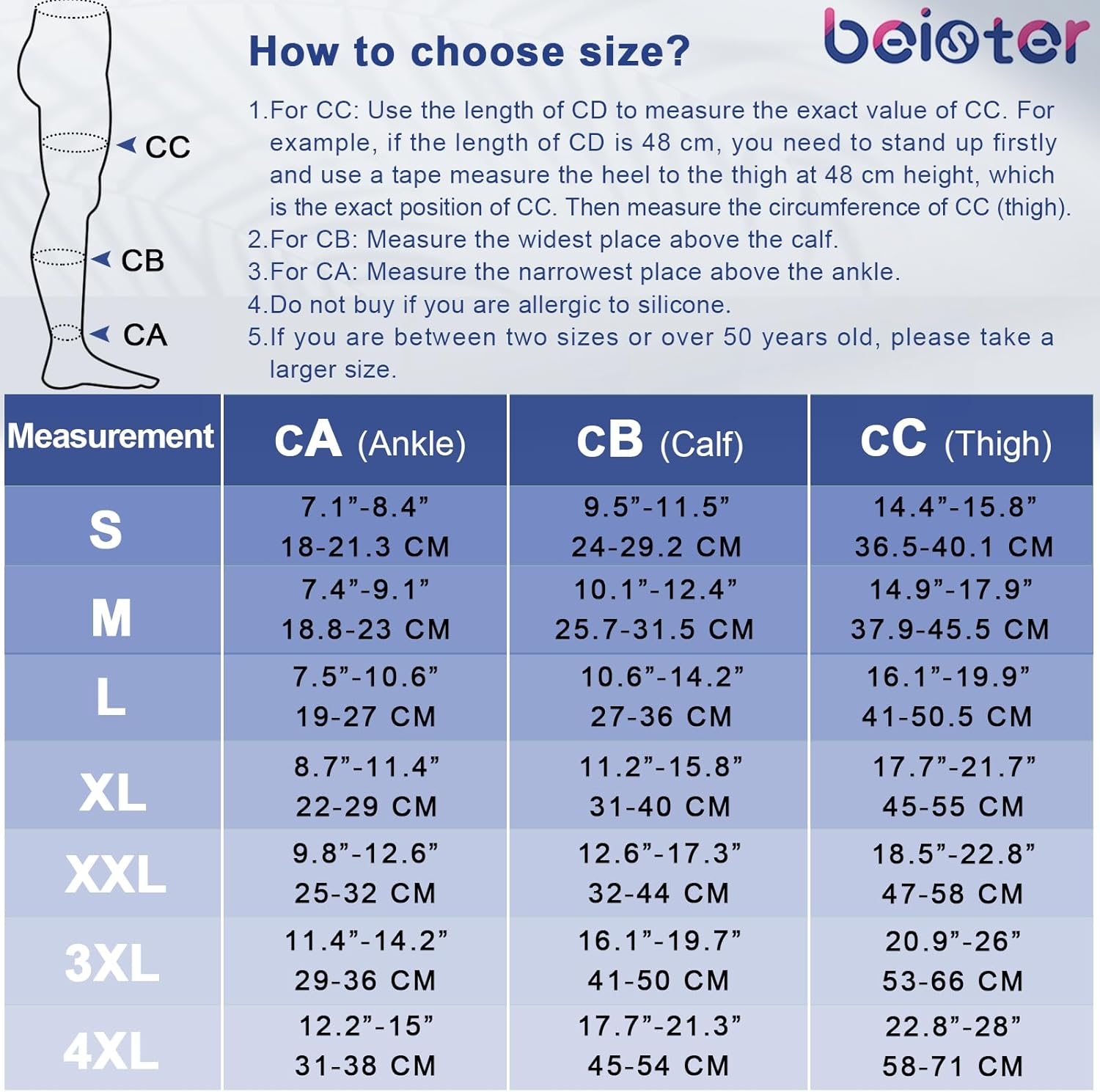 Beister Compression Stocking 20-30 Mmhg for Women & Men, 1 Pair Open Toe Thigh High Compression Socks with Silicone Band Gives Graduated Support for Travel, Flight, Running image number 6