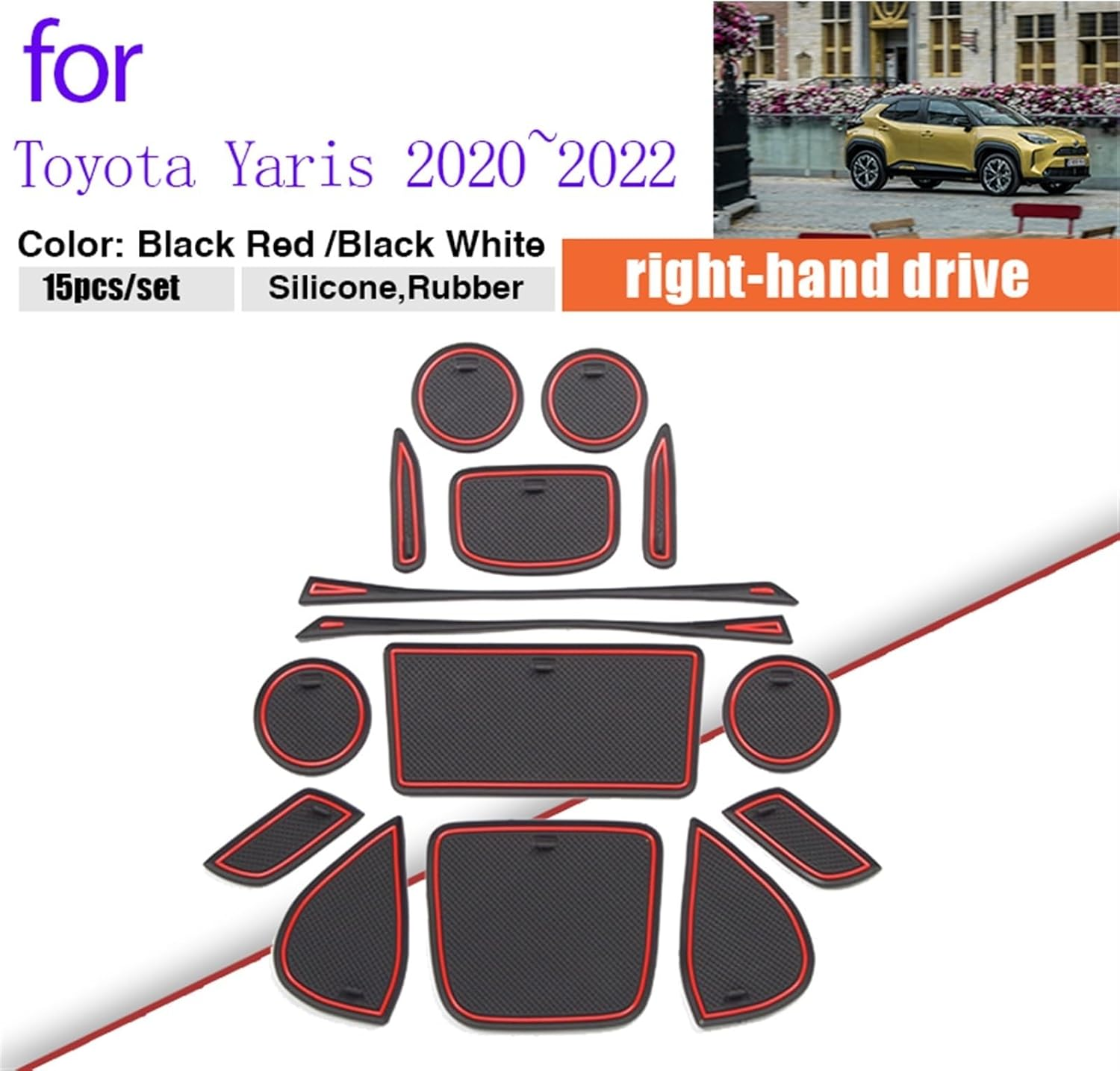 Wivplex Door Groove Dust-Proof Pad, For, for Toyota, for Yaris Cross XP210 2020 2021 2022 Rubber Mat Cup Storage Gate Slot Inner Sticker Auto Part Car Interior Anti-Slip Pad(Red) image number 6