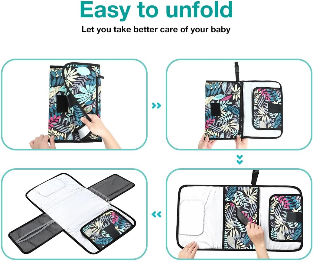 Lekebaby Portable Nappy Changing Mat Travel Baby Change Mat with Wipe-Pocket and Head Cushion, Jungle - Color Bar image number 4