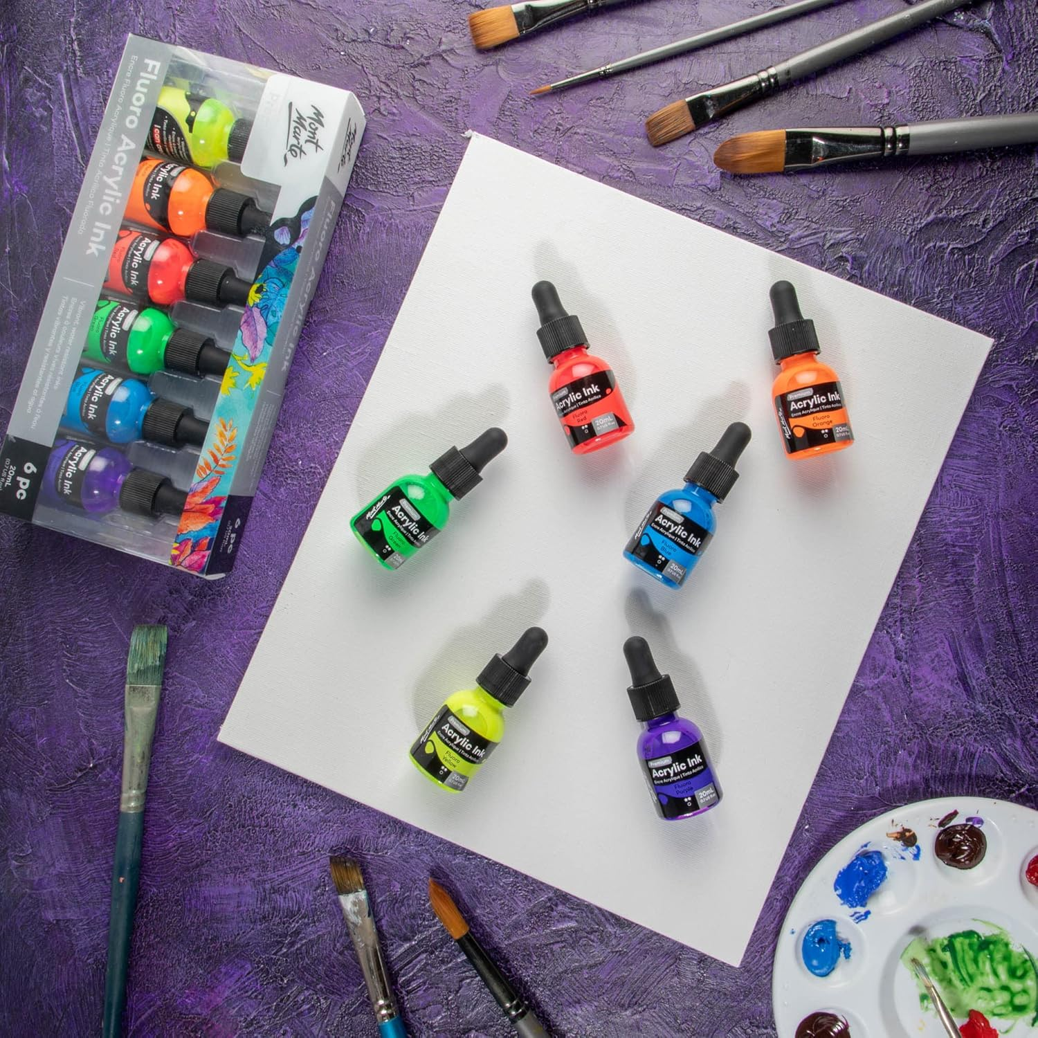 Mont Marte Fluoro Acrylic Ink 6-Pieces Set, 20 Ml image number 2