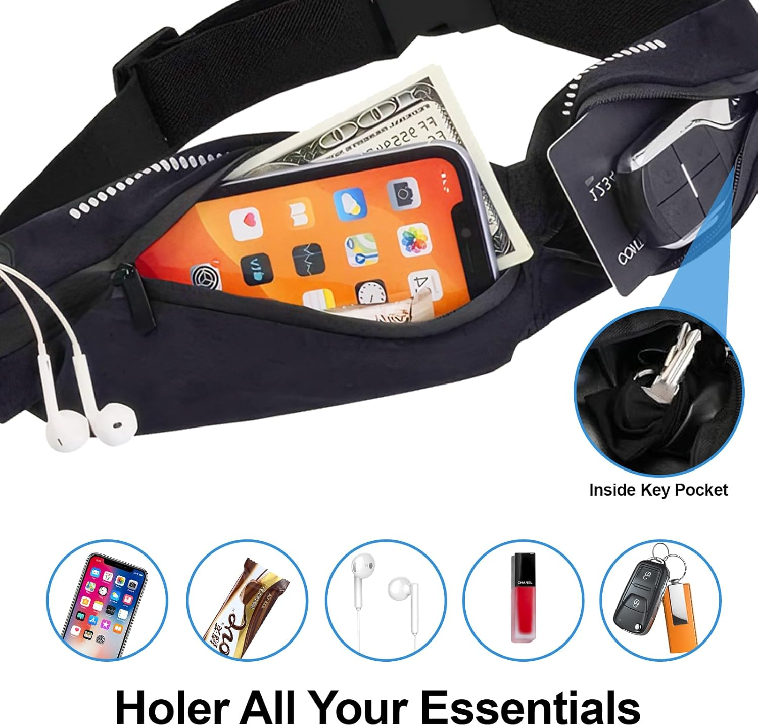 COZY CORE Double Pocket Running Belt & Active Fanny Pack for Men & Women &ndash; Water Resistant, Lightweight, Sleek Design, No-Bounce Hip-Hugging Fits Any Phone image number 2