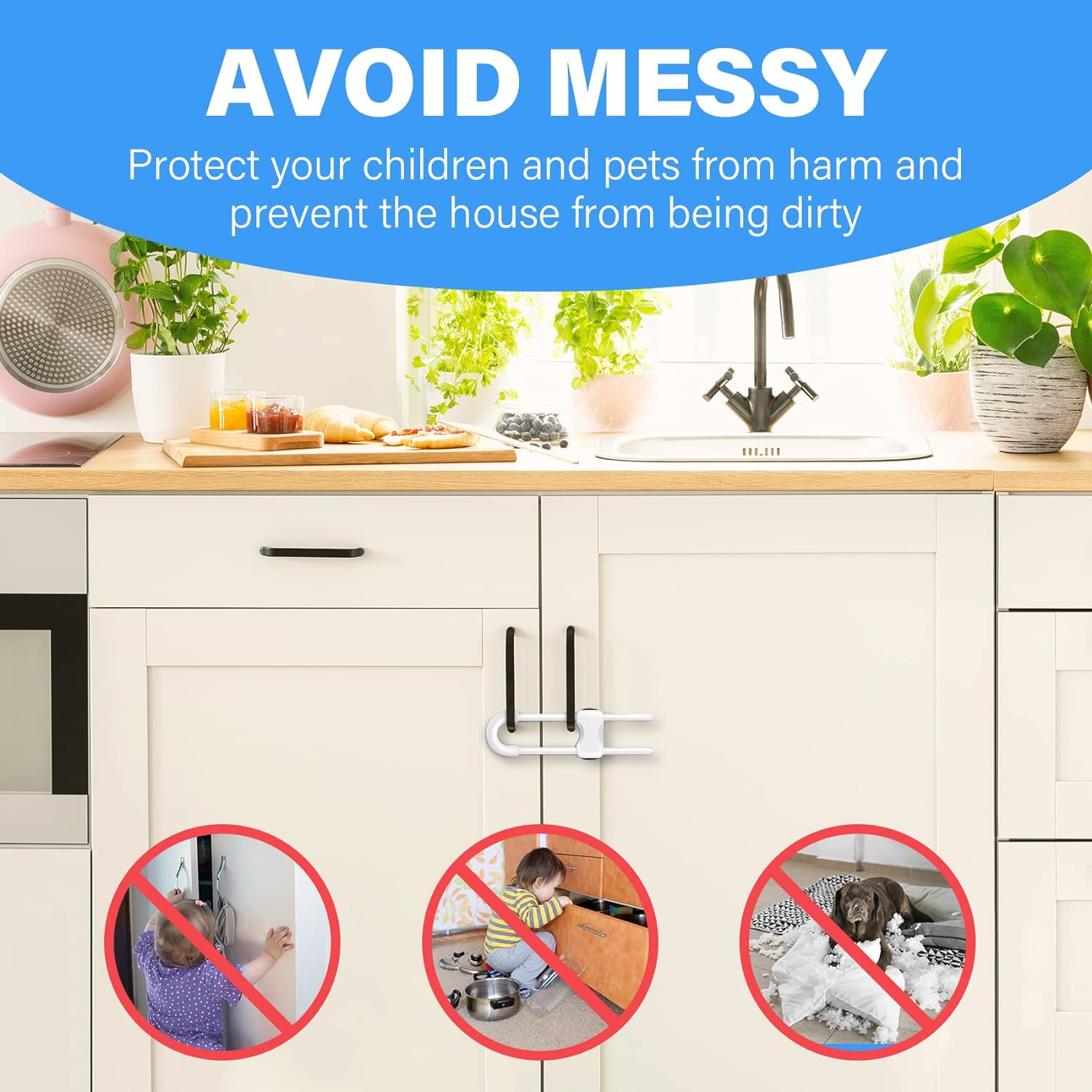 Baby Proofing Cabinets,Cabinet Locks for Babies,U-Shaped Child Locks for Cabinets, Child Proof Cabinet Latches,Child Safety Cabinet Locks with Adjustable by (Pack of 2) image number 1