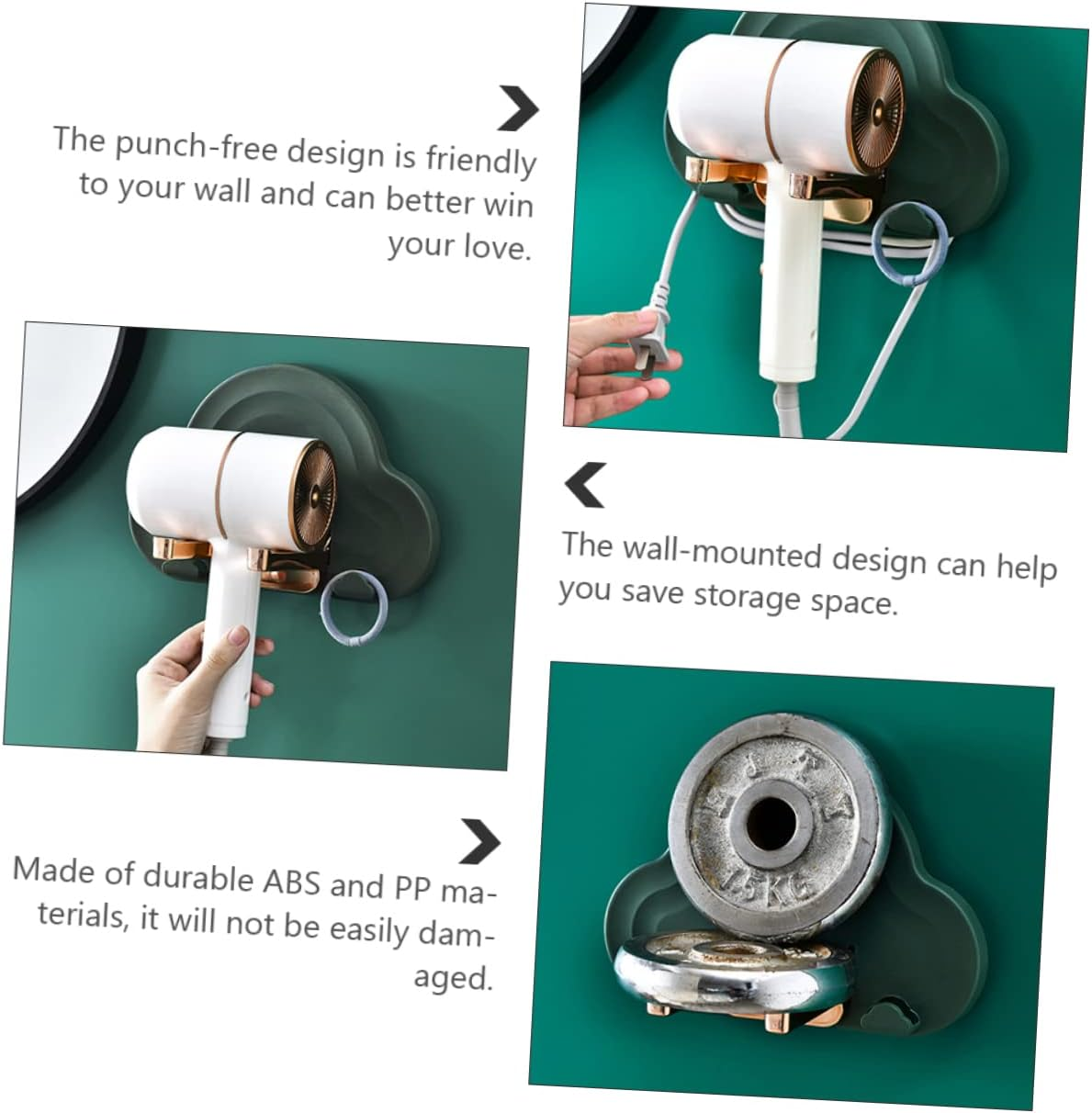 PENIKOKO Hair Dryer Shelf No Punching Design Hair Dryer Support Bathroom Storage Container Abs Pp image number 1