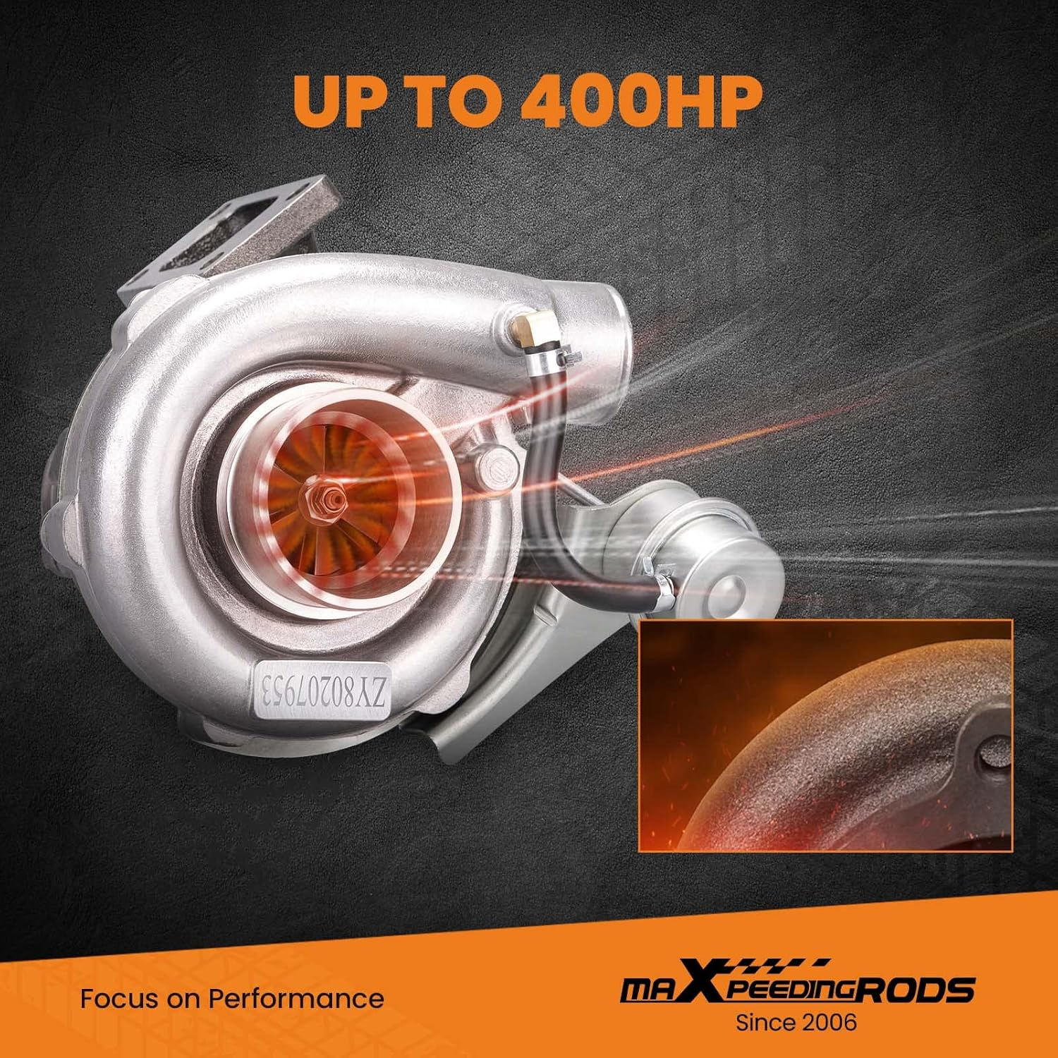 Maxpeedingrods Hybrid T3 T03 Universal Turbo Turbocharger for 4/6 Cylinder 1.5L-2.5L Engines Oil Cooled Turbine 0.63 A/R image number 3