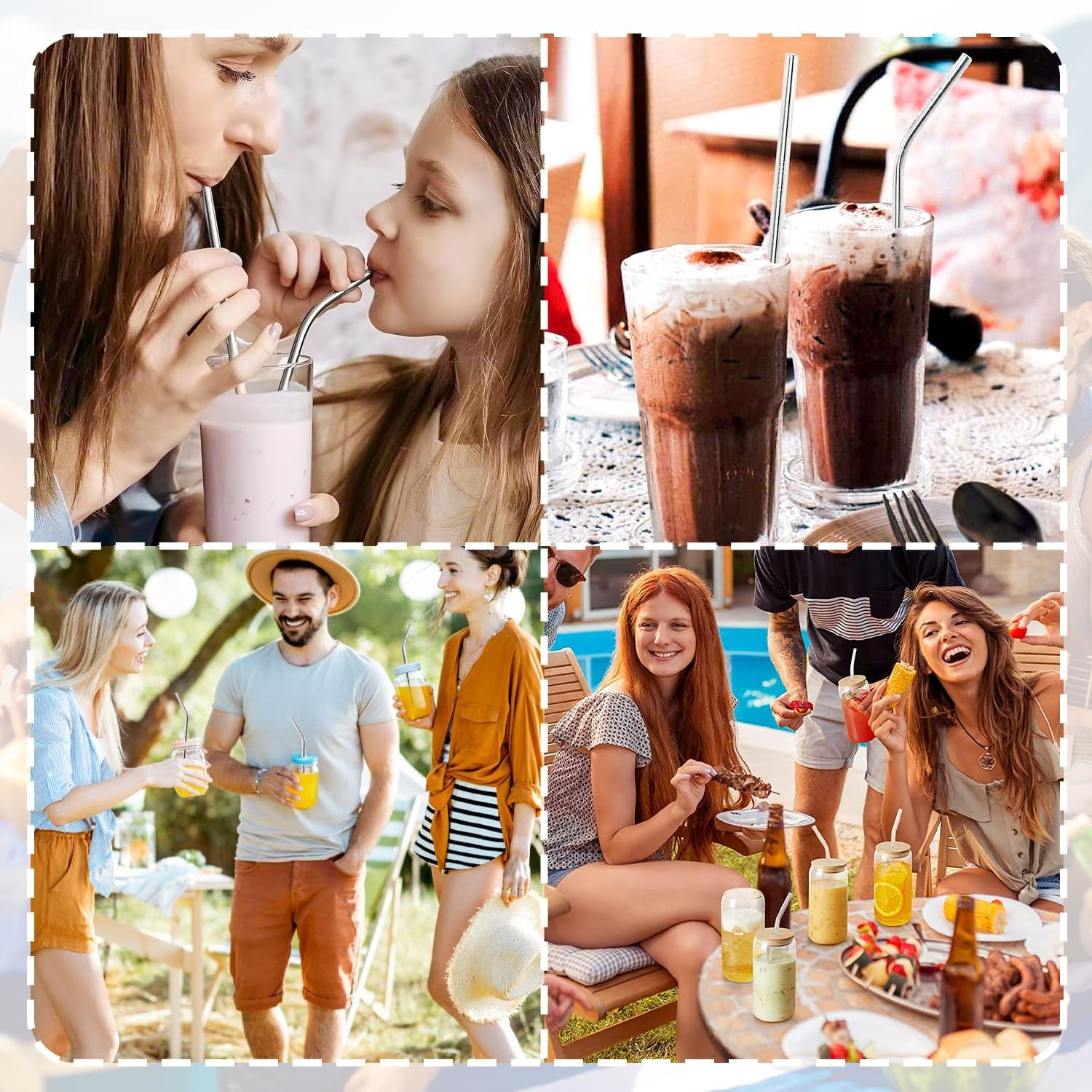 WALWAL Stainless Steel Straws, Reusable Metal Straws with Cleaning Brush(6 Pcs Metal Straw + 2 Pcs Cleaning Brush) image number 2