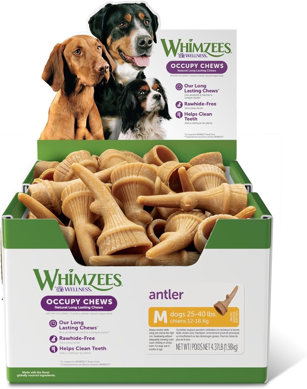 WHIMZEES Antler Dental Dog Treats, Bulk Box, Medium (12-18 Kg Dogs), Natural Daily Dental Chews (66 Count) image number 5