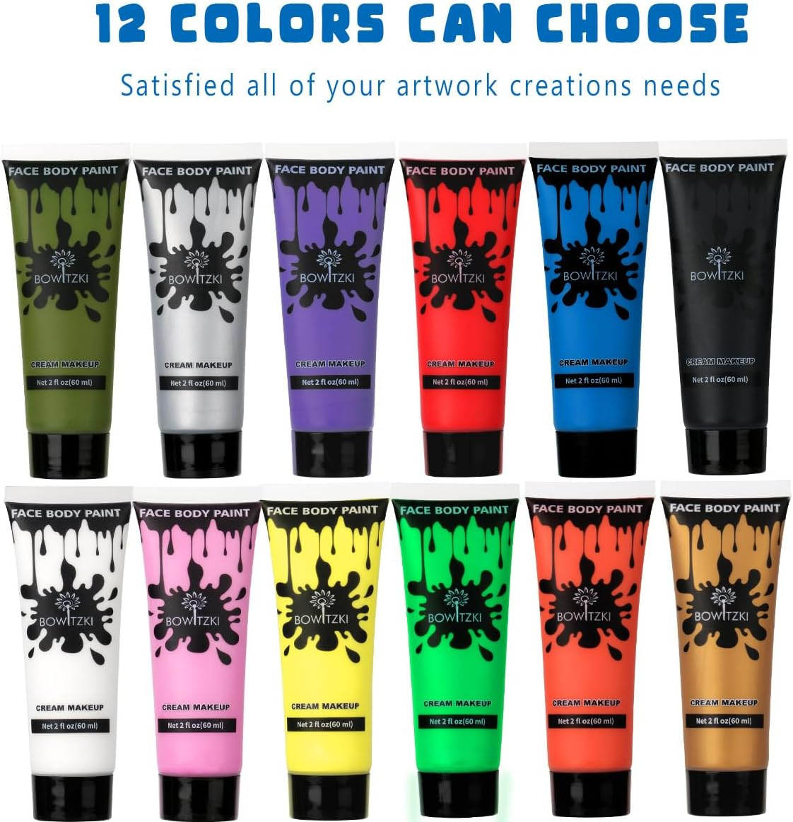 Bowitzki 60Ml Face and Body Paint 2Oz Cream Makeup 60Ml Water Based Face Painting Special Effects for Adults Children Kids Halloween Christmas Party Stage Cosplay (Blue)