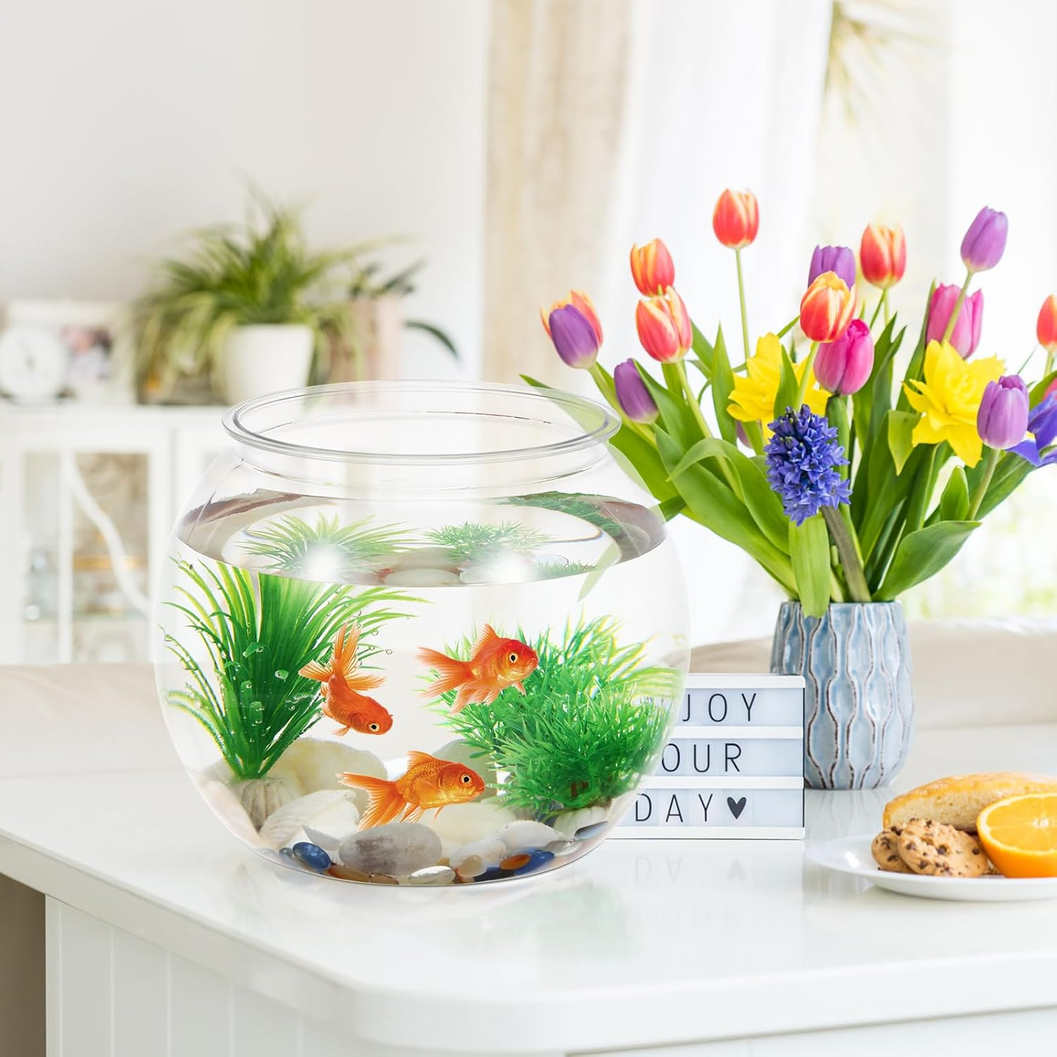 UKCOCO Plastic Fish Bowl : Desktop Aquarium, Clear round Fish Bowl, Pet Material, 8. 65X8. 65X6. 88 Inch, Transparent image number 4