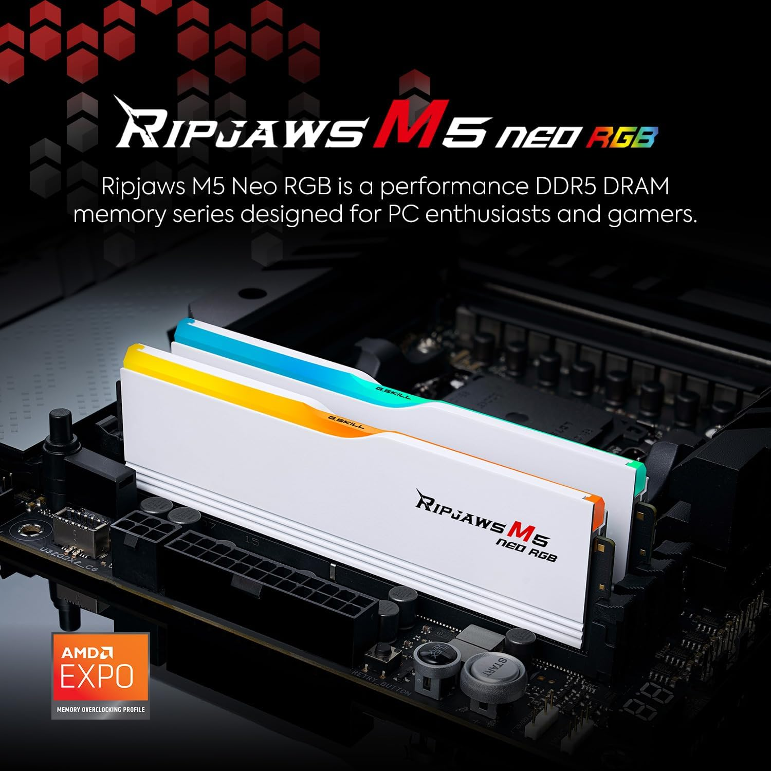 G.SKILL Ripjaws M5 Neo RGB Series DDR5 RAM (AMD Expo) 32GB (2X16Gb) 6000Mt/S CL36-48-48-96 1.25V Desktop Computer Memory U-DIMM - Matte Black (F5-6000J3648D16GX2-RM5NRK) image number 3