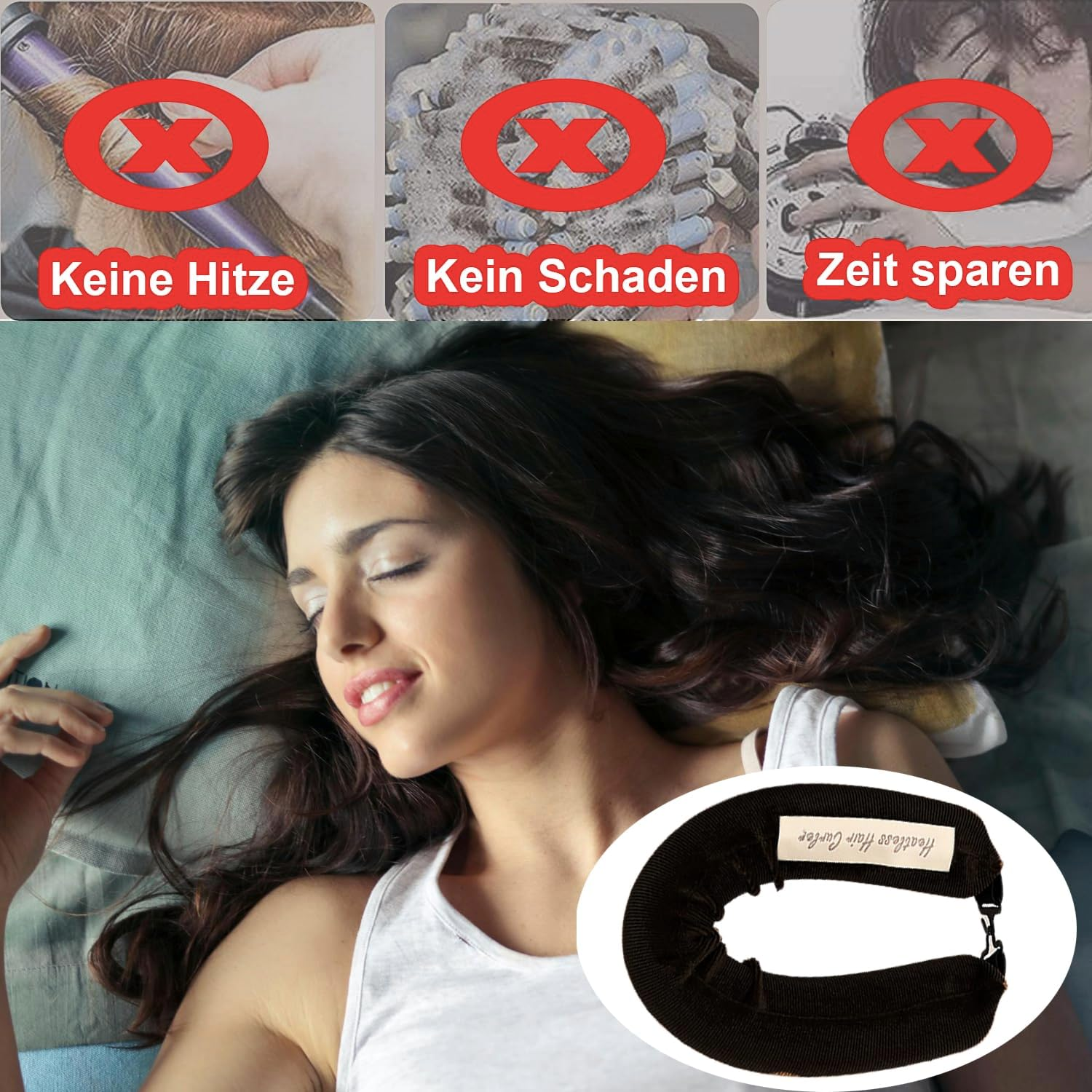 Heatless Curling Rod Headband, WINOK 3-Pack Heatless Curling Set for Overnight Styling, No Heat Hair Rollers for Short Long Hair - Black image number 4