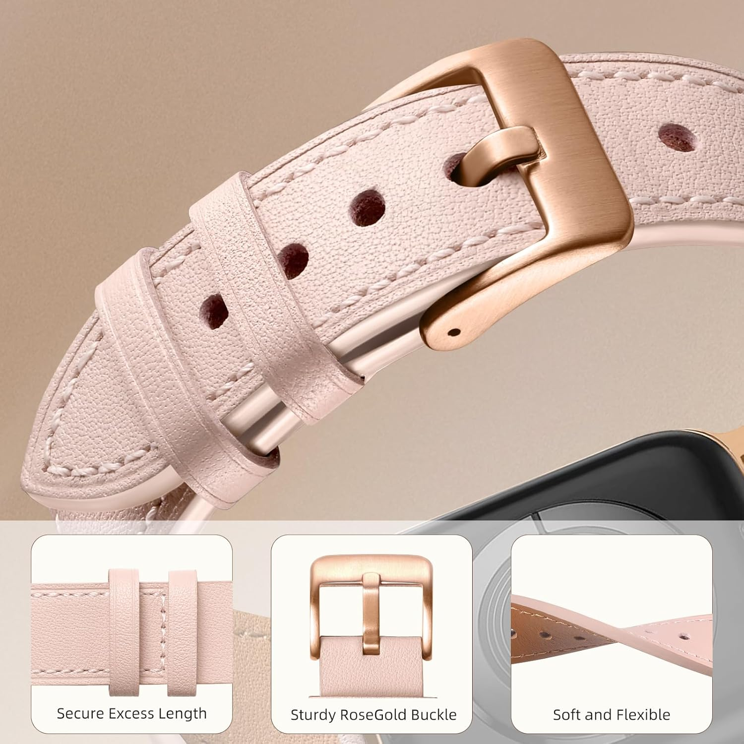 WJK Compatible with Apple Watch Series 11 10 9 8 7 6 5 4 3 2 1 SE and Iwatch 38Mm 40Mm 41Mm 42Mm Women Men, Top Grain Genuine Leather Replacement Wristband for Apple Watch, Multi Colors image number 5