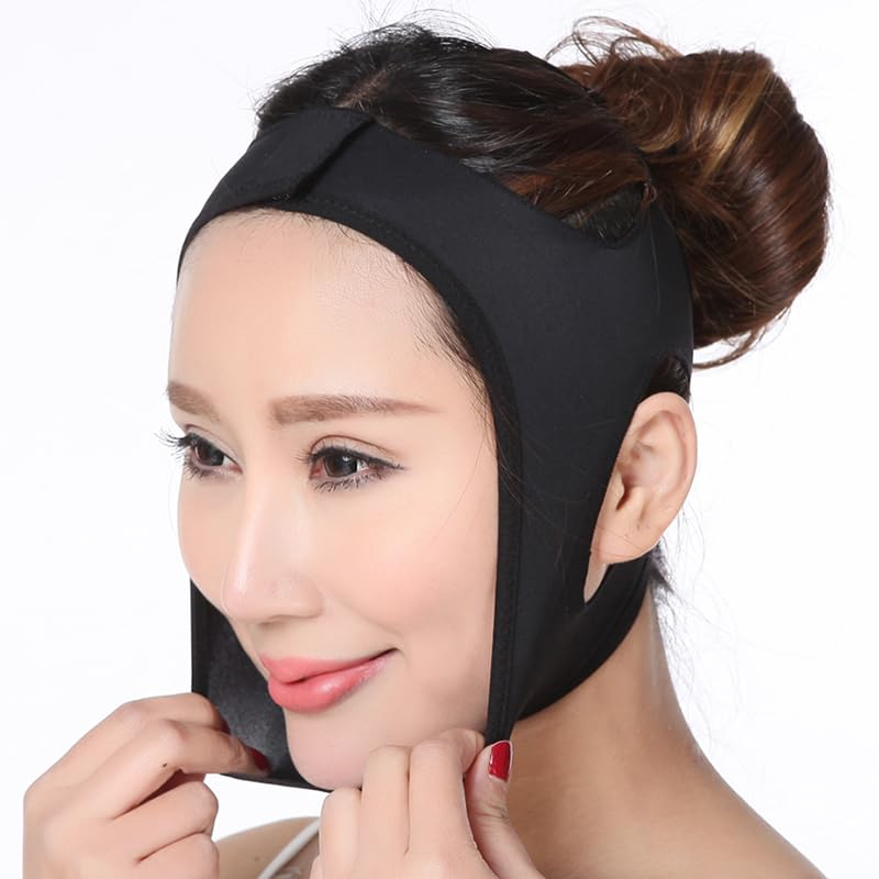 Post Surgery Neck and Chin Compression Garment Wrap Bandage, Face Slimmer, Jowl Tightening, Neck Coverage, Chin Lifting Strap (Black, S) image number 3
