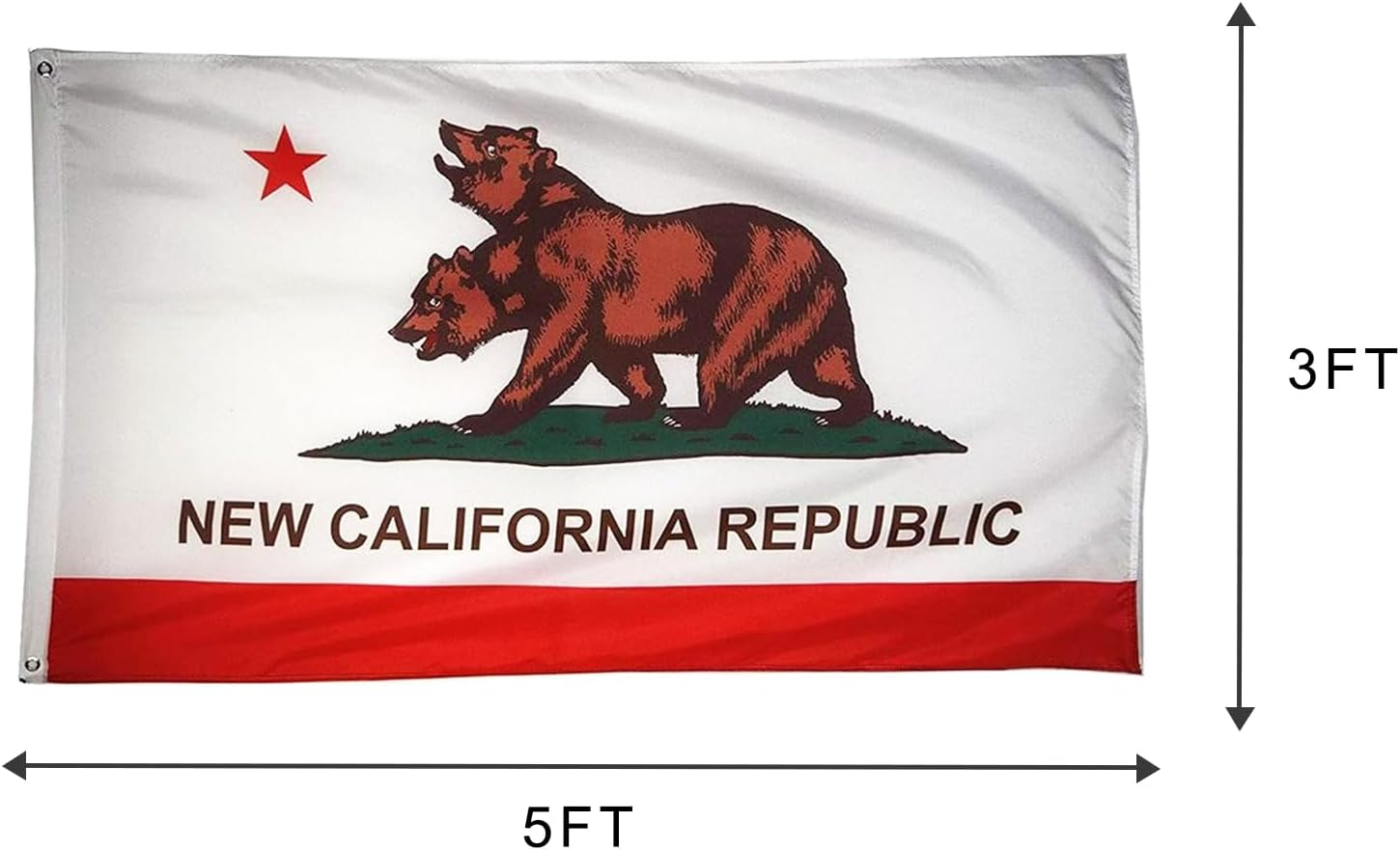 Time Roaming 3X5 Ft New California Republic Polyester Flag with Brass Grommets image number 5