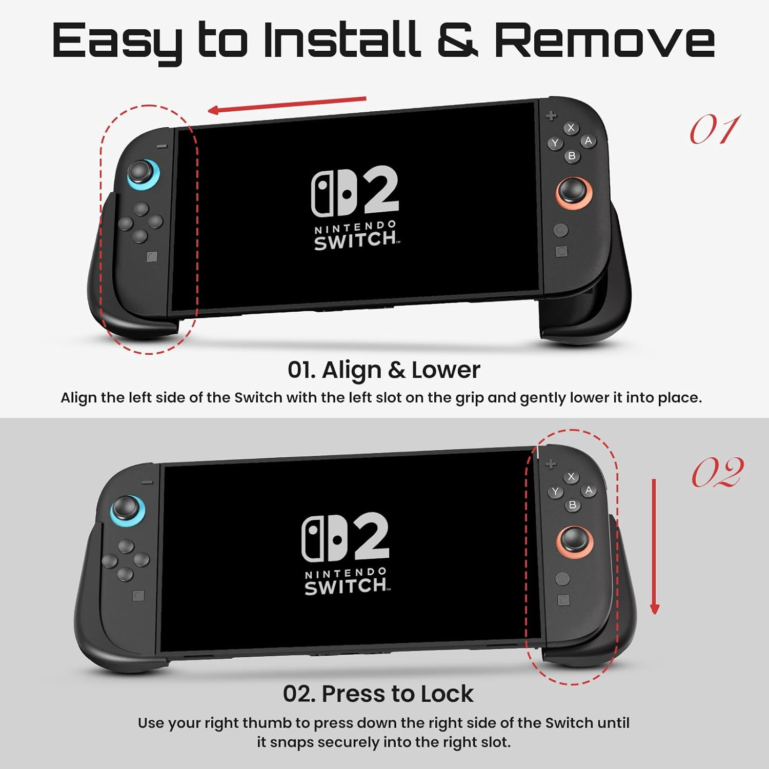 THRAU Switch 2 Grip Case with 6 Game Card Slots for Nintendo Switch 2, Ergonomic Grip Case with Replaceable Grips Dockable, Perfect Accessories for Switch 2 Console image number 3