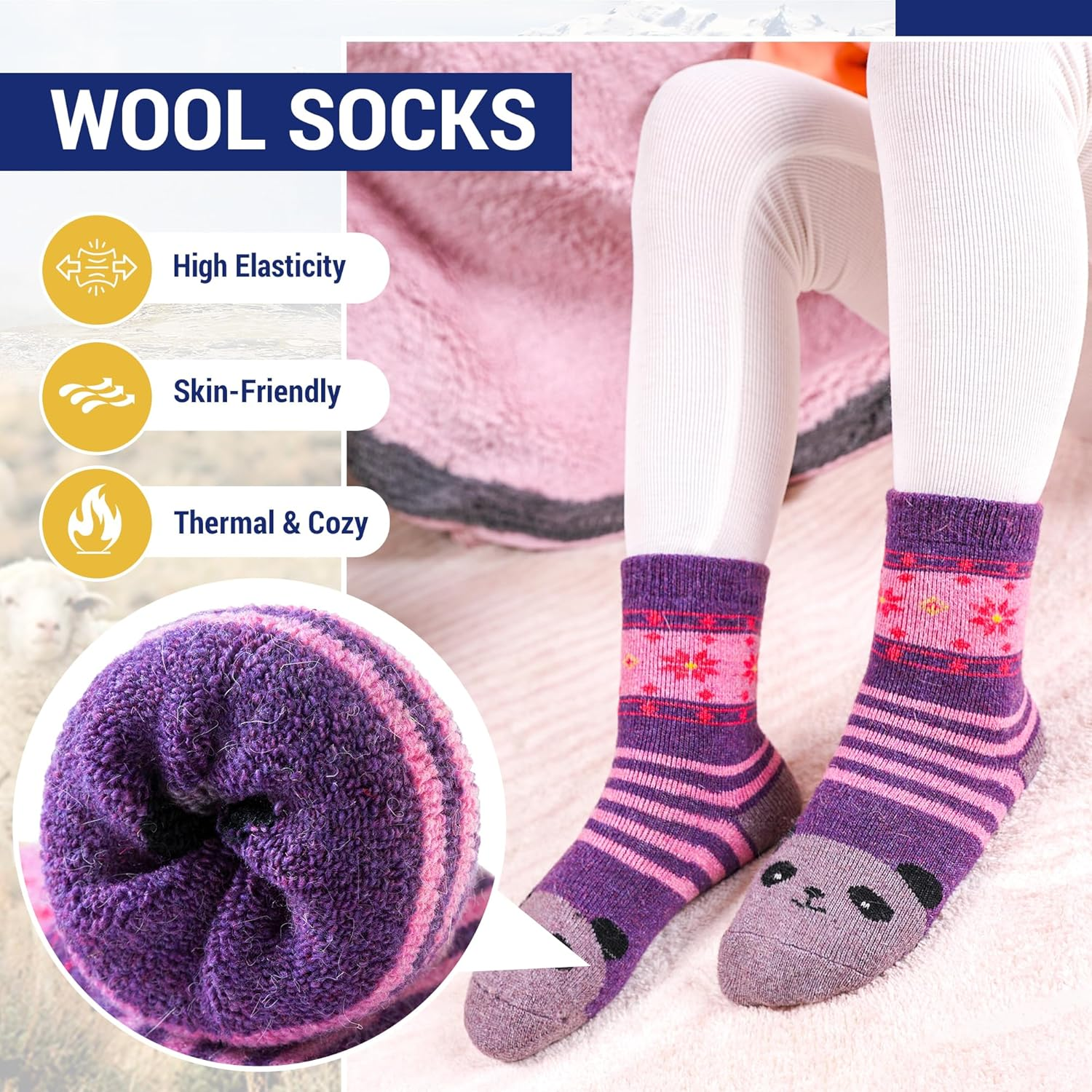 Eocom 6 Pairs Children'S Winter Warm Wool Socks Kids Boys Girls Socks image number 4