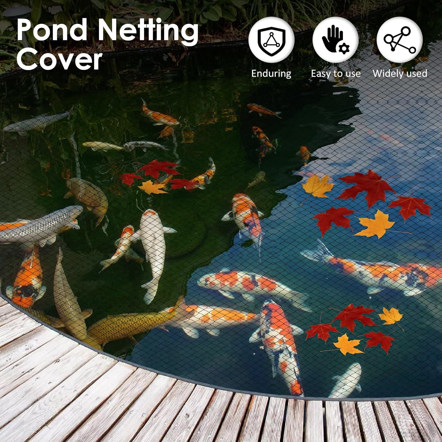 Pond Cover Netting Kit, 39.4 X 15.7FT Reusable Garden Pool Protective Net, Cuttable Bird Mesh, Catch Leaves Debris, with 10 Ground Nails and 50 Cable Zip Ties image number 5