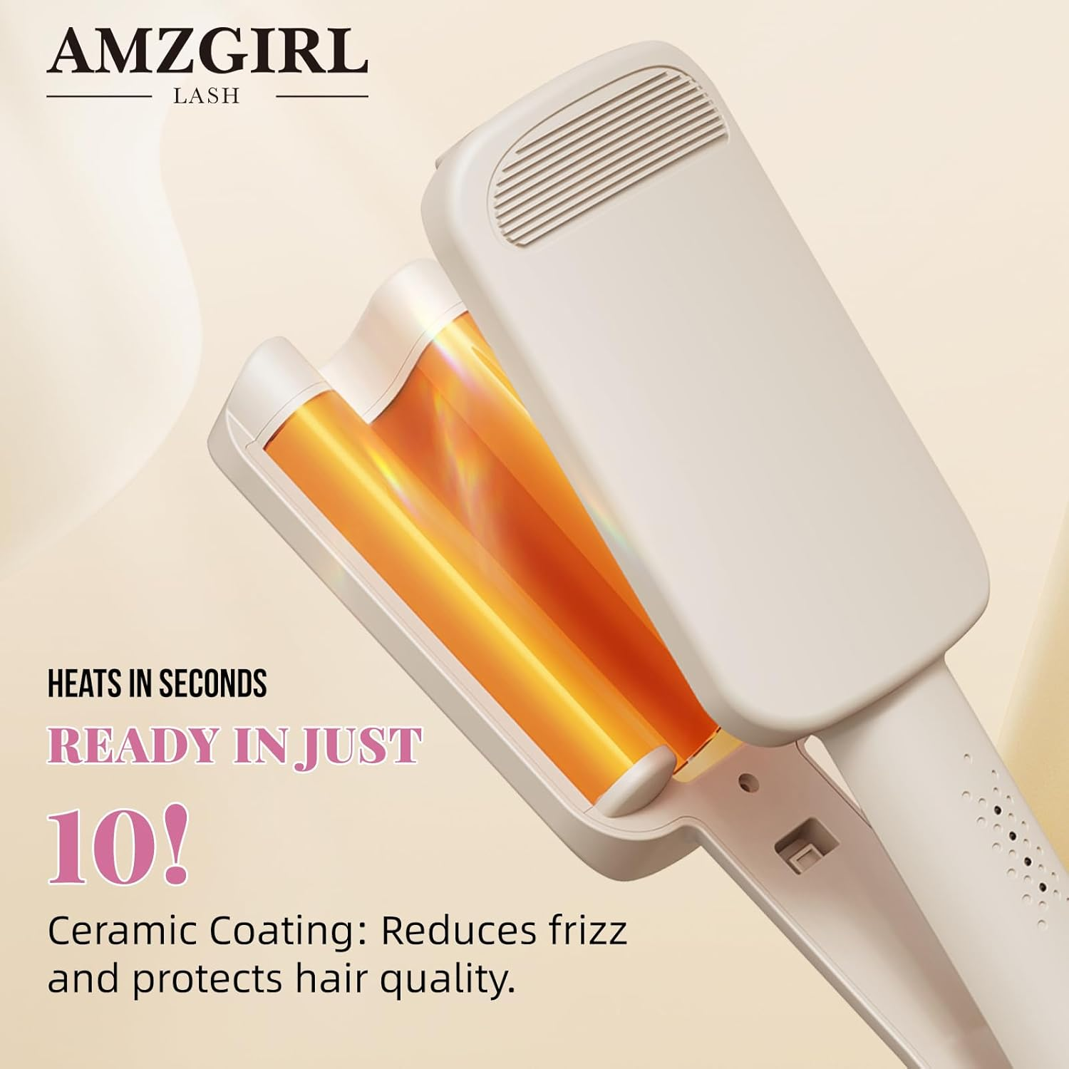 Hair Curler Wave Curling Iron, 3 Barrels Wave Hair Curler Hair Crimper Volumizer 4 Temperature Adjustable Temperature Ceramic Crimper Hair Anti-Scald Curling Wand for All Hair Types (1.25 Inch, White) image number 4