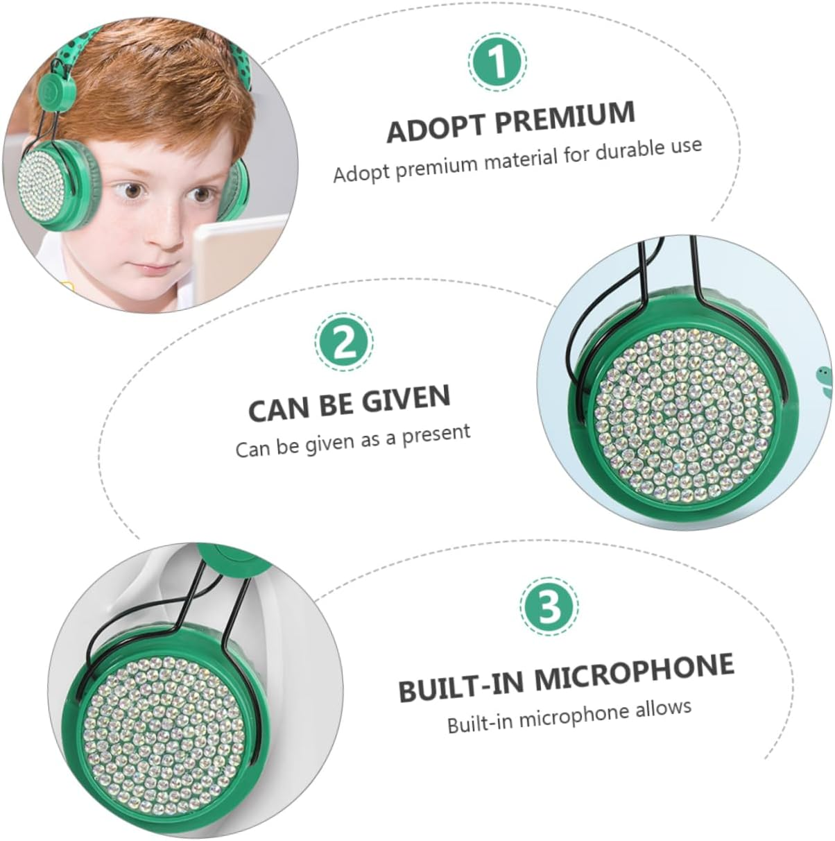 POPETPOP Children'S Headset with Mic Dinosaur Over-Ear Headphones for Boys and Girls Green Cartoon Design Safe Volume Control for Tablets and Computers image number 1