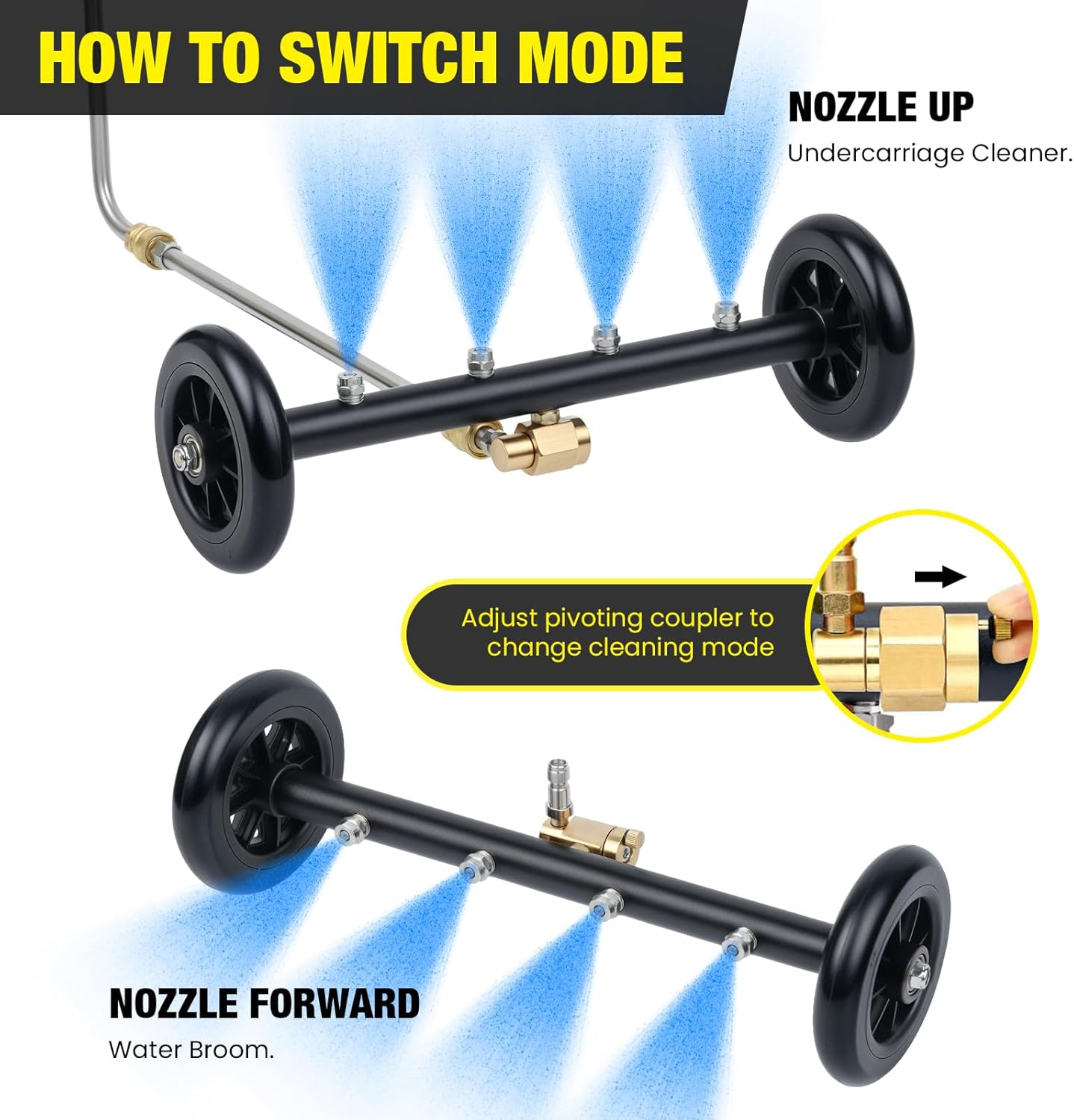 Advwin 2-In-1 Pressure Washer Undercarriage Cleaner, Universal 16" Surface Cleaner, Car Chassis Underbody Water Broom Attachment with 3 Extension Wand, 1/4" Connector, 4000 PSI