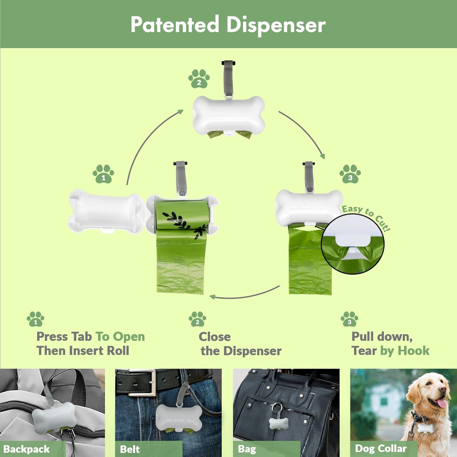 Gorilla Supply 1000 Green Dog Pet Poop Bags, EPI Technology, 50 Refill Rolls (Free Patented Dispenser) image number 2