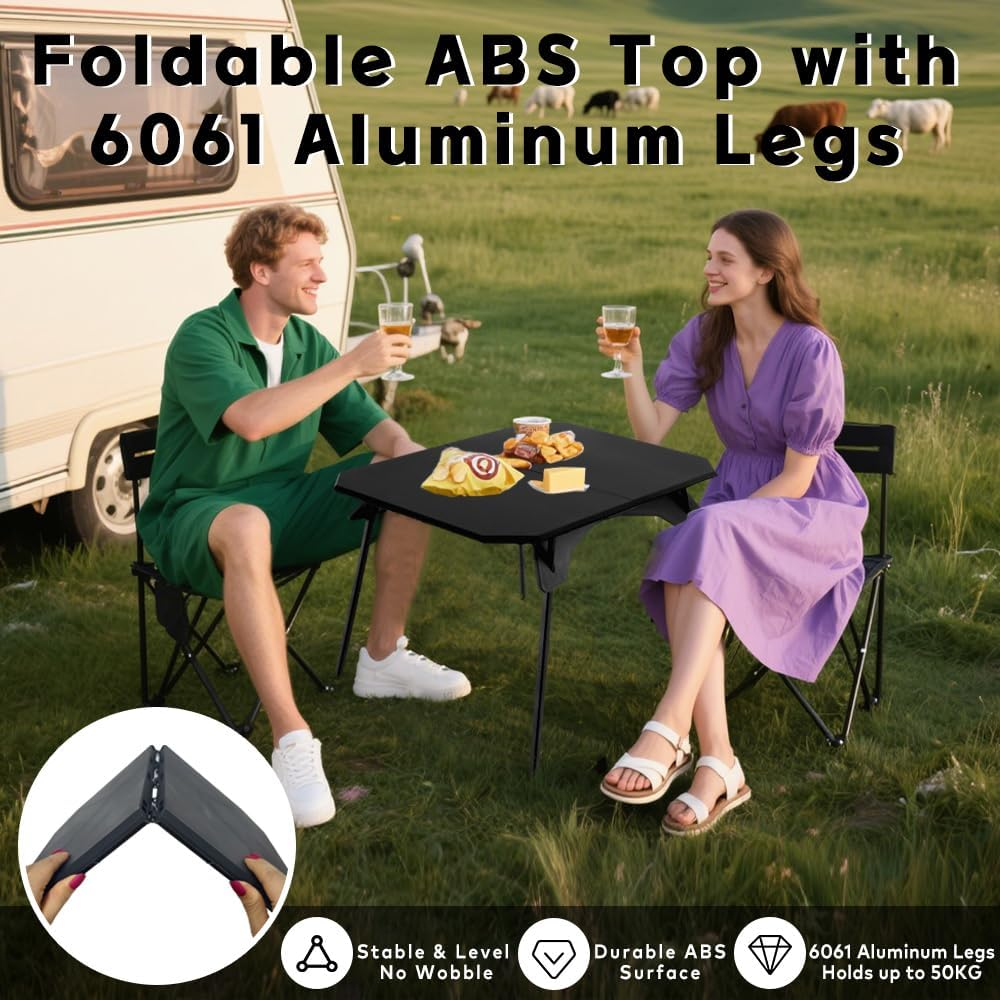 Portable Camping Table Foldable with Folding 6061 Aluminum Legs, 2-Panel ABS Tabletop, Lightweight Picnic Table with Carry Bag, High and Low Height Options for Outdoor Camping, Hiking, Bbq(Black) image number 1