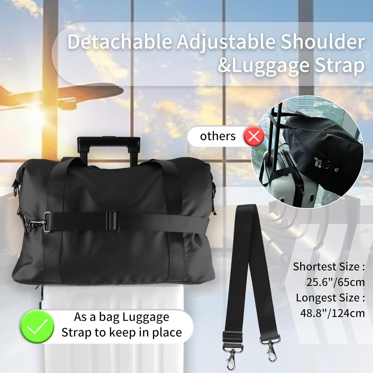 WALNEW Large Folding Gym Tote Bag for Women Men, Travel Carry on Overnight Weekender Duffle Bag, Waterproof Lightweight Sports Duffel Bag with Wet Pocket, Black - Klein Blue image number 2