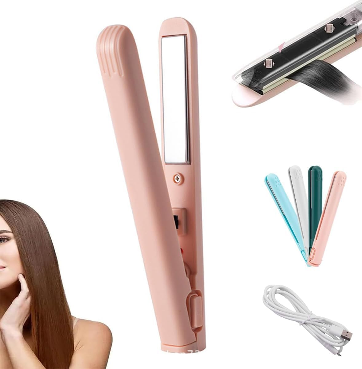 Mini Dual Purpose Curling Iron, 2025 Upgrade Mini Curling Wand and Flat Iron Mini Curling Iron Hair Straightener Curling Iron, Portable Travel Curling Wand for Short and All Hair Types (Pink) - Green image number 2