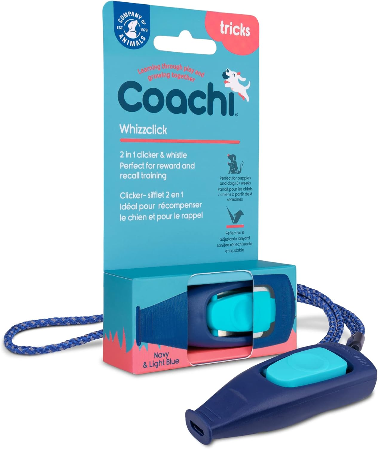 Company of Animals Coachi Whizzclick Dog Clicker, Light Blue/Navy image number 6