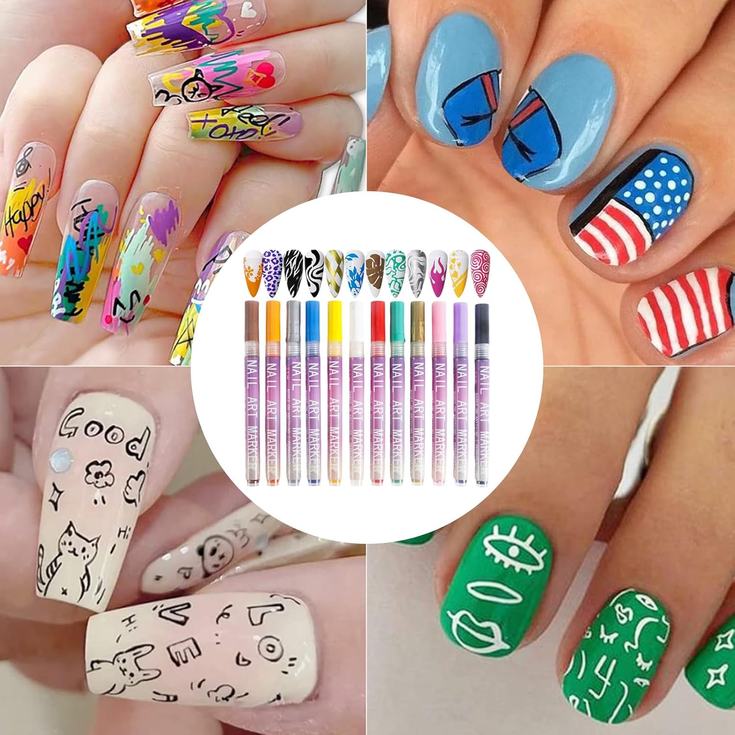 Nail Drawing Pen,12 Colors Waterproof Manicure Art Painting Polish Kit | Manicure Tools Nail Design Kit for Professionals, Beginners, Women, Girls image number 4