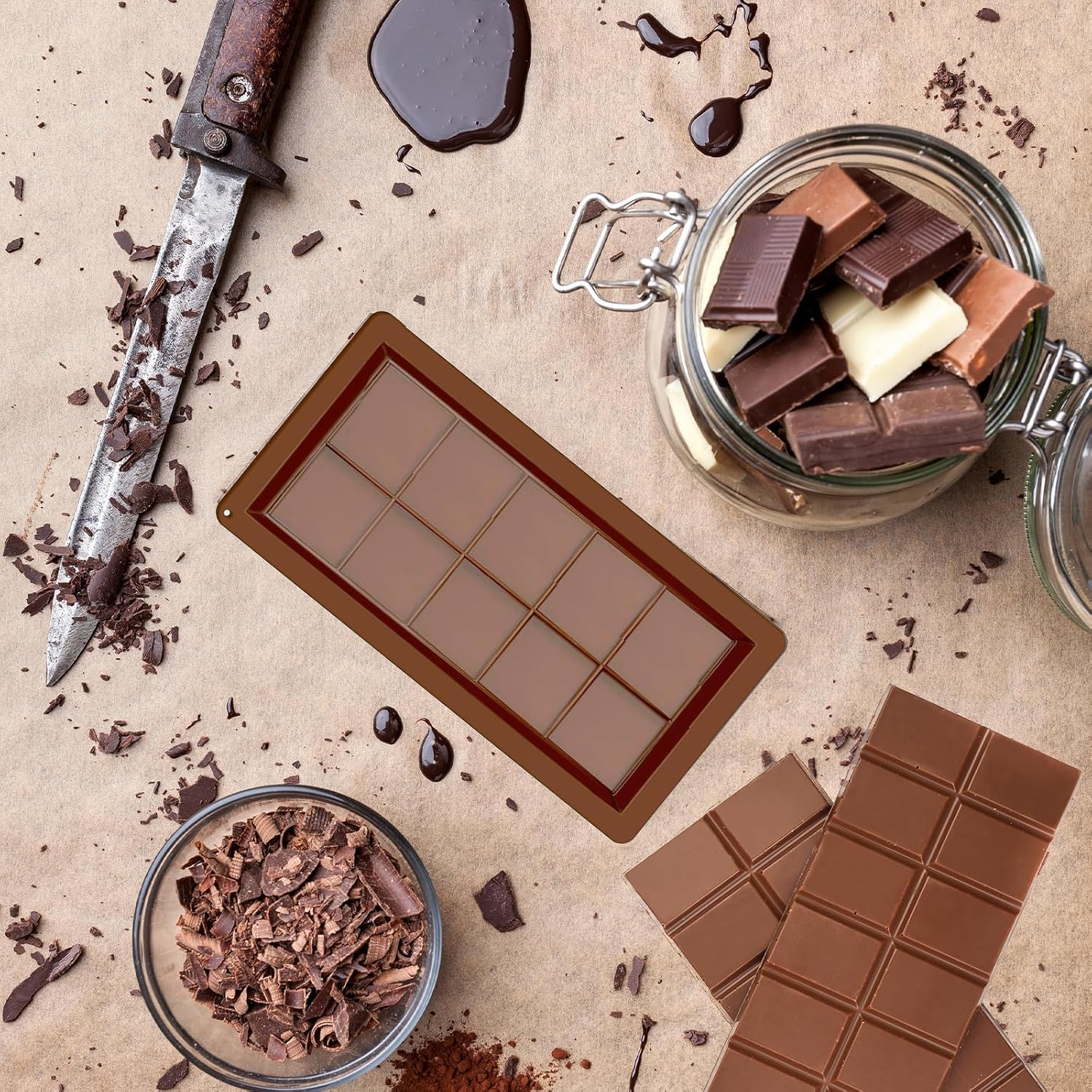 Deep Chocolate Bar Moulds Silicone 2 Pcs Big Chocolate Bar Deep Chocolate Mould Thick Chocolate Mould Candy Moulds (Chocolate-2Pcs) image number 6