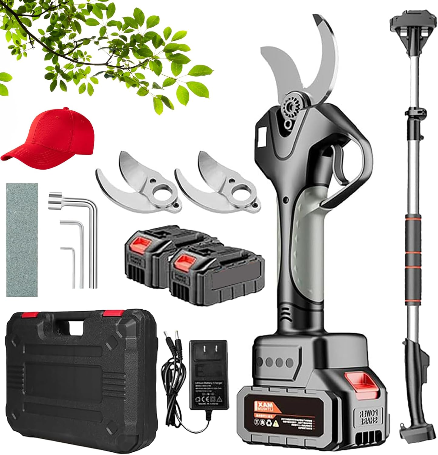 Electric Pruning Shears with Pole, 50Mm Cordless Pole Pruning Shears with 2 X 4.5Ah Battery, 4.3-6.9 Ft Adjusted Retractable Pole, Digital Display, Long Reach Pruner Branch Scissors for Hedge, Bush image number 4