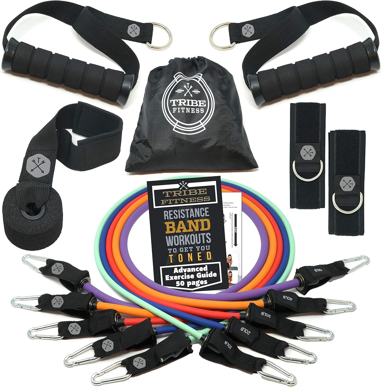 TRIBE Resistance Bands Set &Weights for Exercises Bands for Men/Women with Workout Bands, Handles, Door Anchor, Ankle Straps, Carry Bag, Exercise Ebook I Resistance Training, Fitness Equipment image number 1