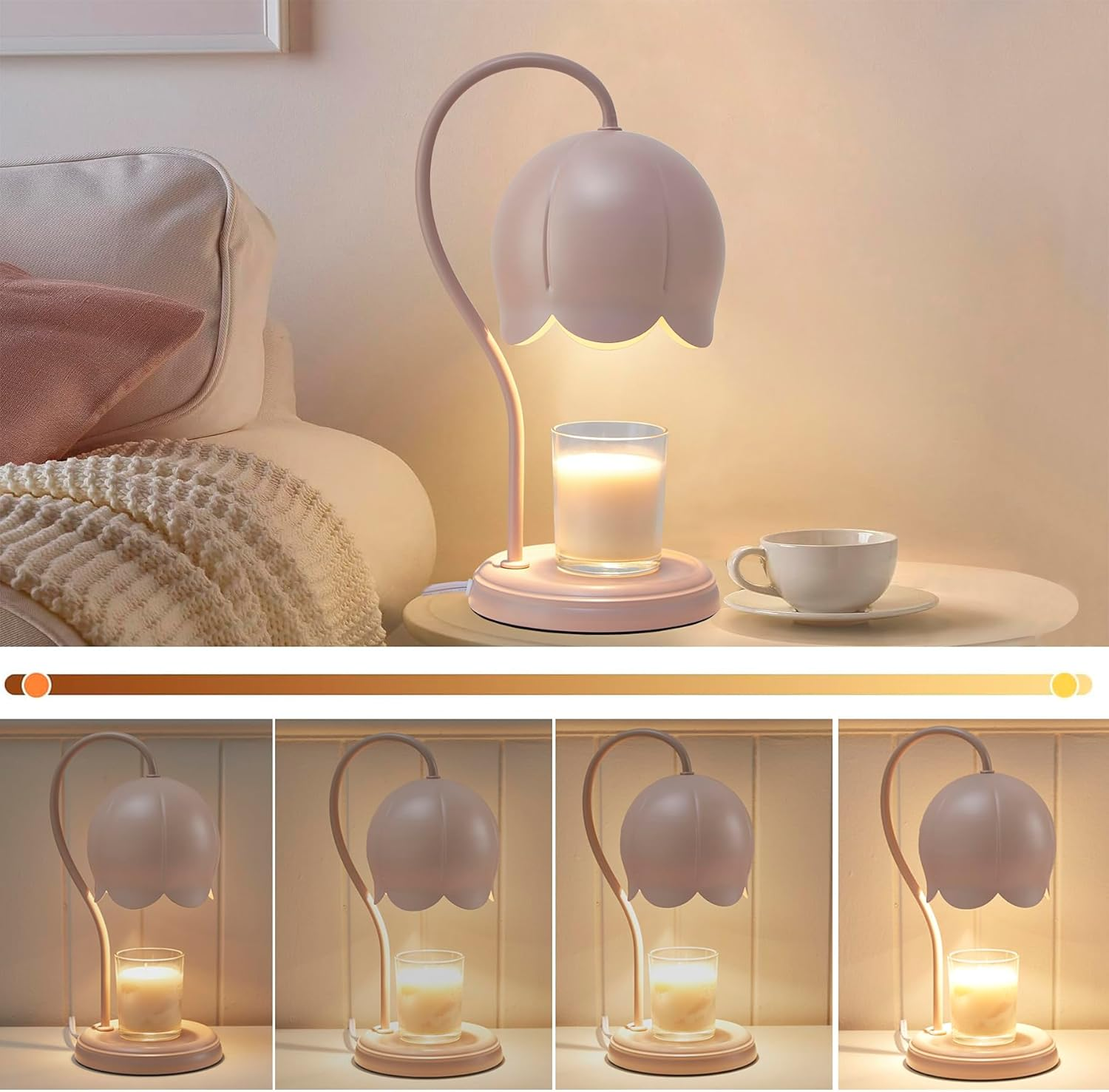 Cute Flower Candle Warmer Lamp with 2 Bulbs, Pink Dimmer Timer Electric Candles Warming Light, Wax Melter Lamps Warmers Burner, Bedroom Living Room Home Decor, Birthday Gifts for Women, Girls, Mom image number 2