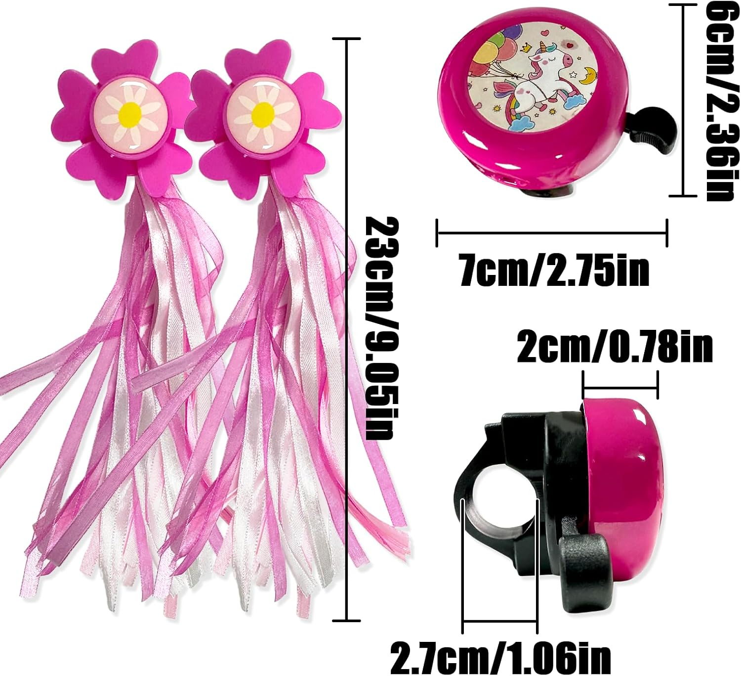Scooter Handlebar Streamers, 2 PCS Bicycle Grips Ribbon with a Flower Bicycle Bell for Bike Decorations (3 PCS) image number 2