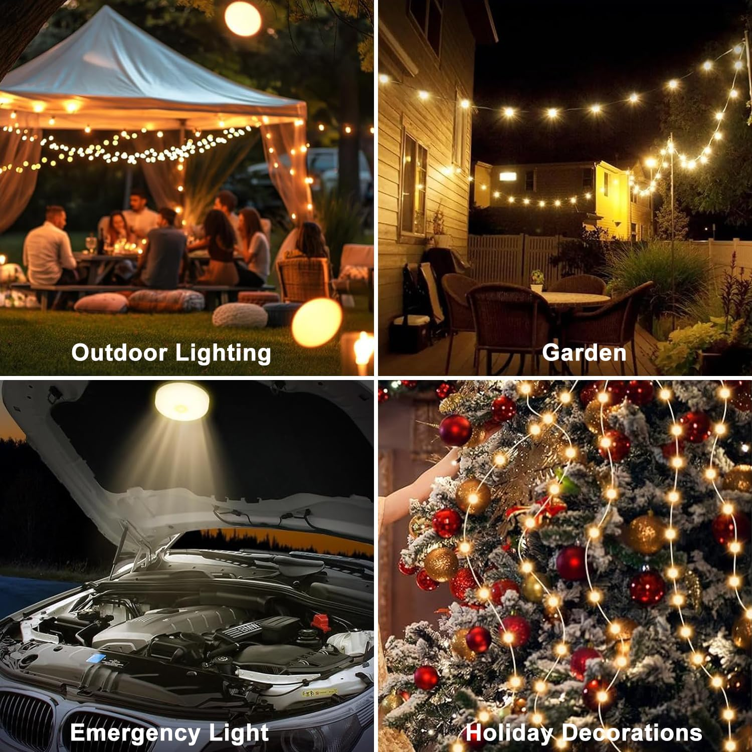 Camping String Lights, 4 in 1 Outdoor Camping Lantern with 8 Lighting Modes(32.8Ft), Quick 30S Recovery, IPX4 Waterproof, Type-C Fast Charging, Portable Camping Lights for Camping/Yard/Hiking image number 3