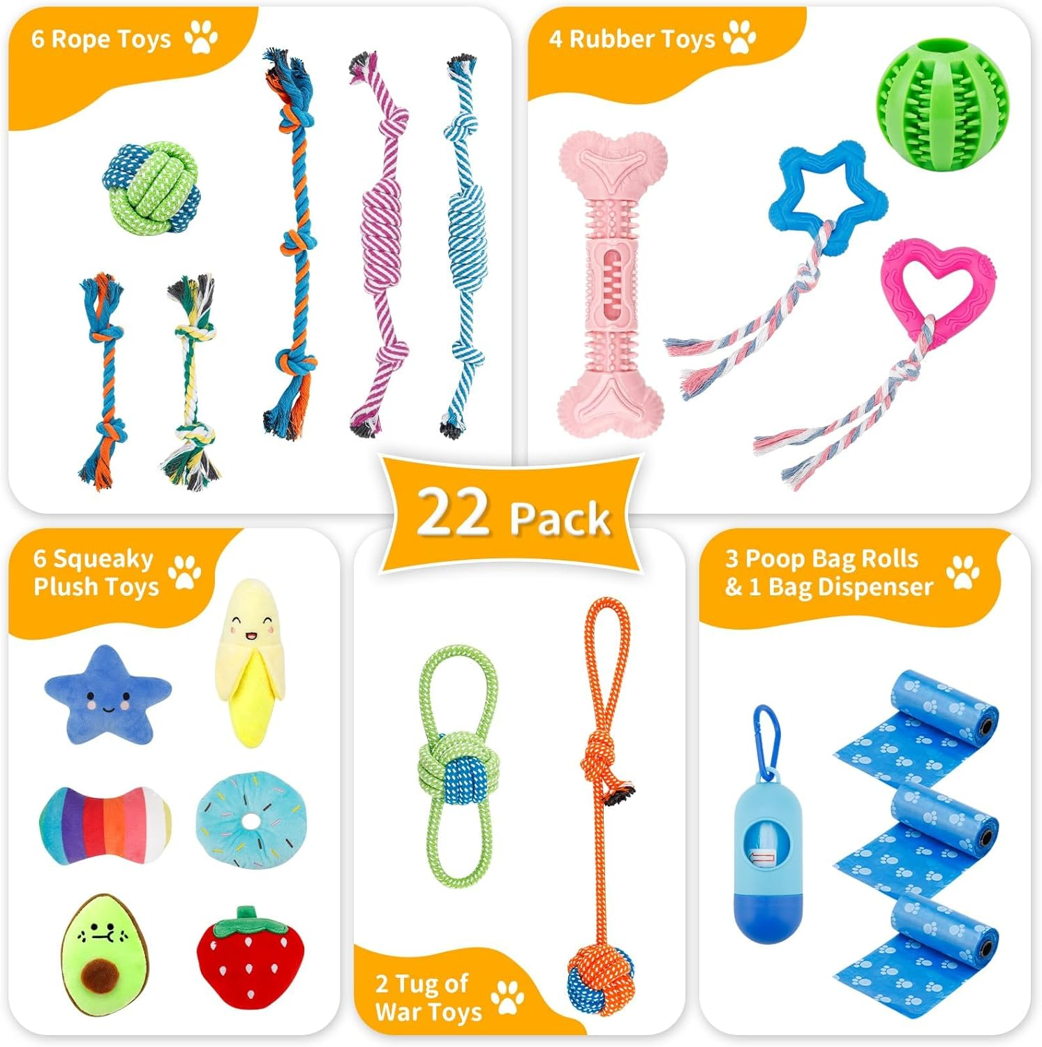 22 Pack Dog Rope Toys for Small & Medium Breed Dogs, Durable Chew, Dog Chew Toys, Tug of War, Interactive Dispensing Dog Treat Toys for Boredom, Promote Dental Health, Exercise & Bonding image number 6