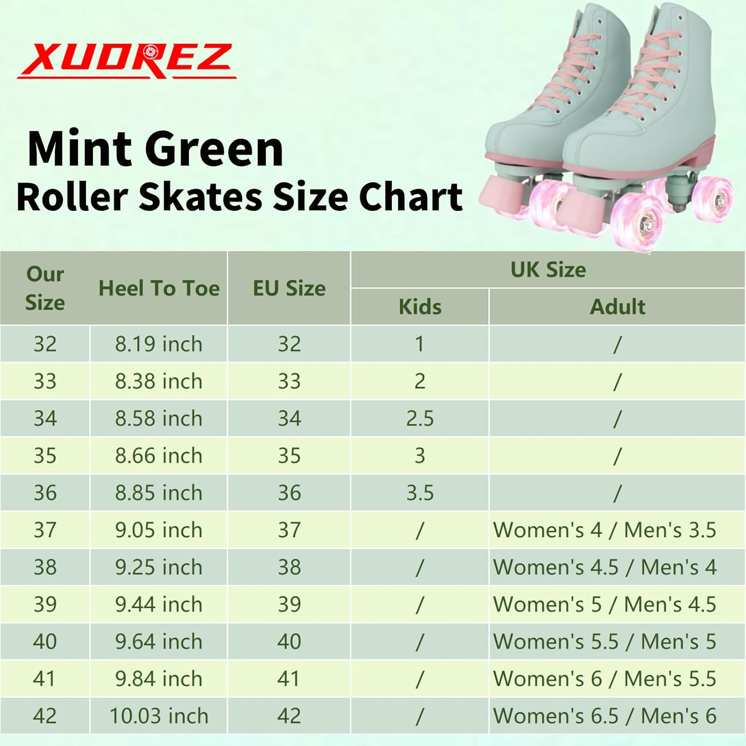 XUDREZ Roller Skates for Women Girls Light up Adult Roller Derby Skates Double Row PU Leather Skates for Youth Beginner Outdoor image number 5
