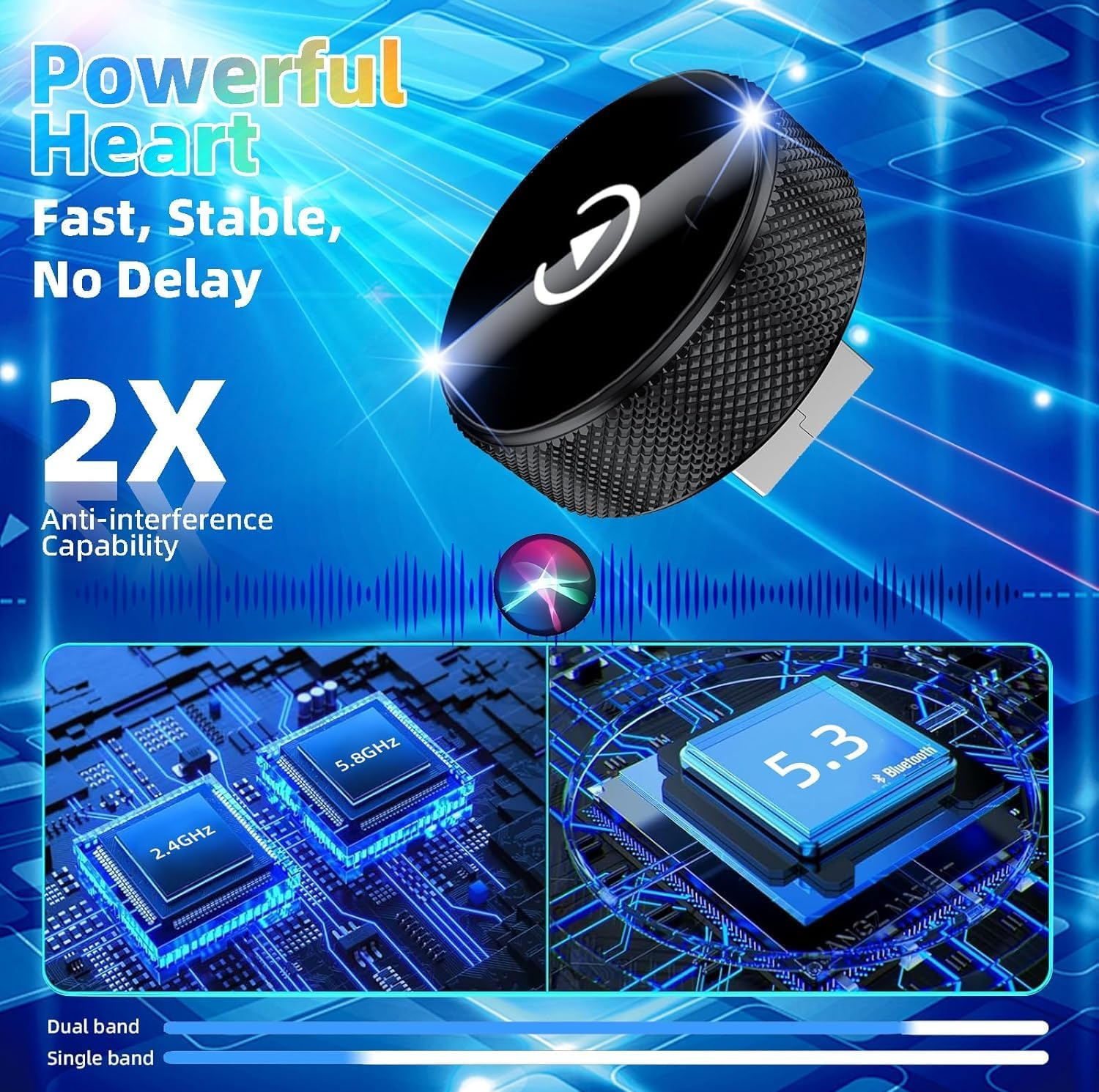 Wireless Adapter Converts Wired to Wireless for Carplay and Android - 2-In-1, Compact Size, Fast and Stable Connection, Plug & Play, USB to Usb-C/Type-C, Stable Control with No Latency