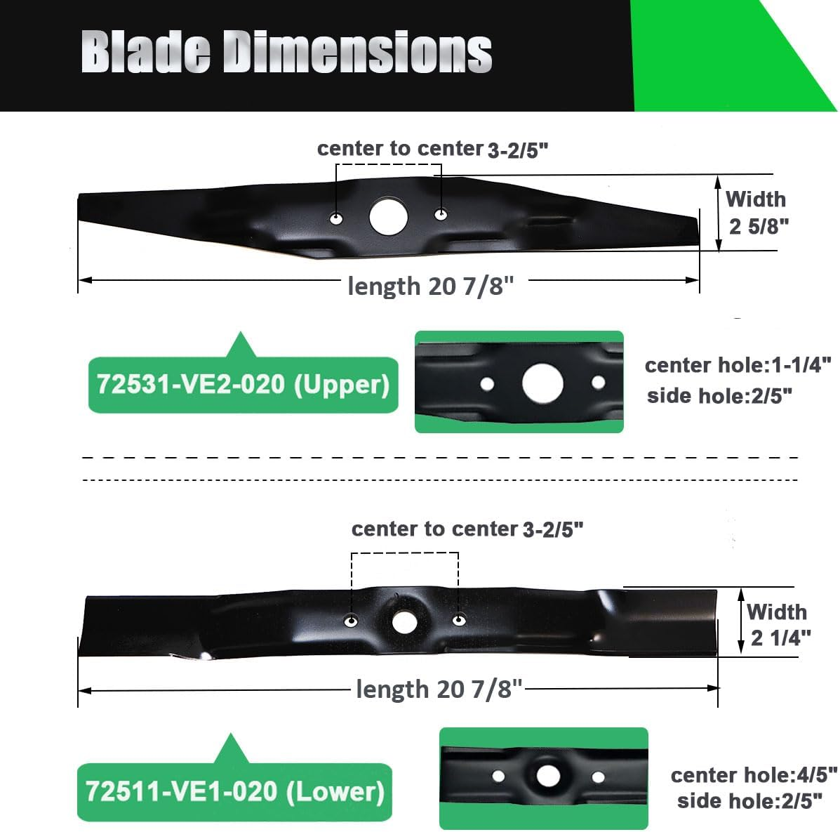 72511-VE1-020 & 72531-VE2-020 Compaitble with Honda HRR216 Blade Kit, Replaces Hrs216,Hrb215,Lawn Mower Blades Replacement Parts image number 3