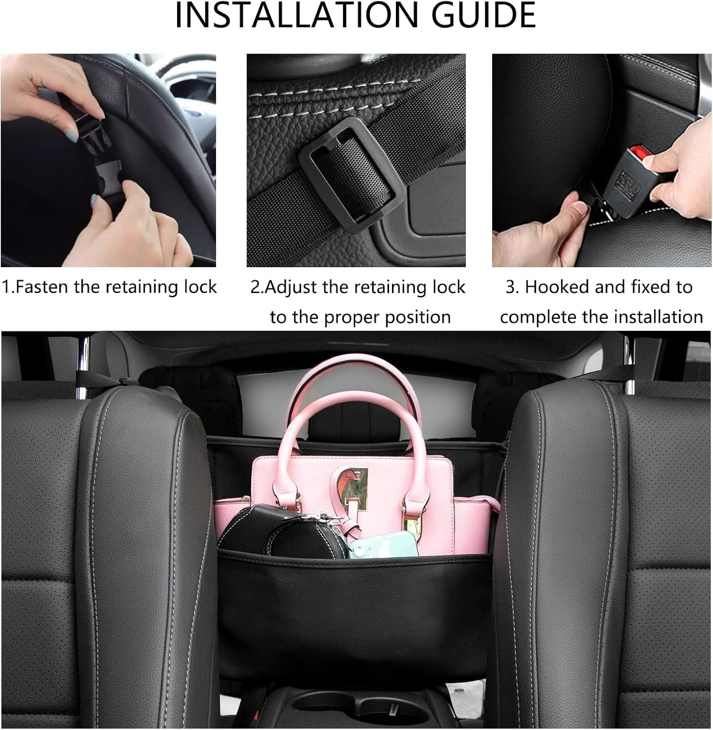 HABONG Car Premium Leather Large Capacity Seat Organizer Car Back Seat Organizer Storage Car Console and Organizer Front Seat Car Tote Holder (Black) image number 2