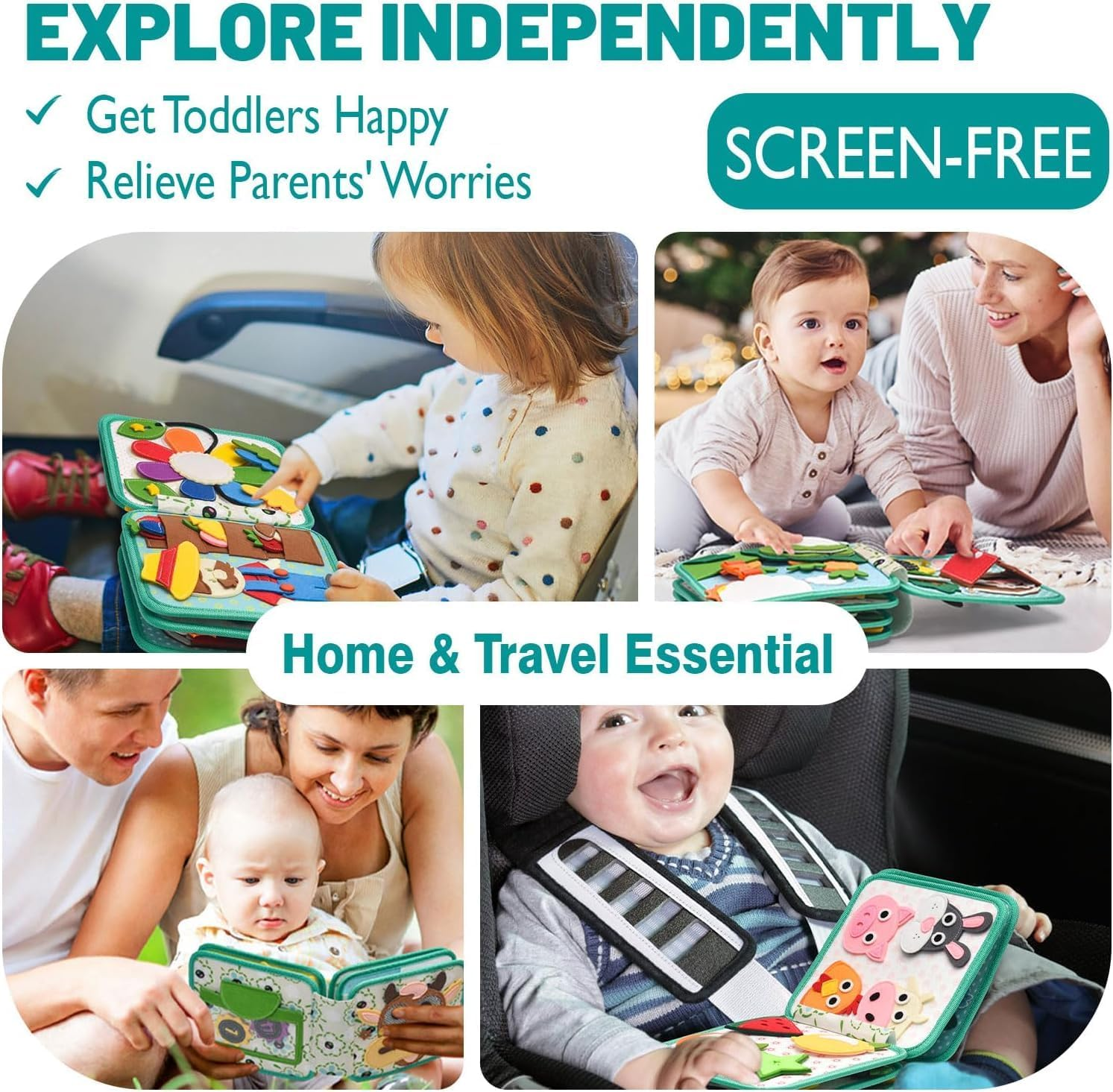 Kukelen Montessori Busy Book for Toddlers3-6, Felt Quiet Book & Busy Board for Preschool Learning, Fine Motor Skills & Sensory Play, Educational Travel Toy and Kids &ndash; Farm Animals Theme image number 4