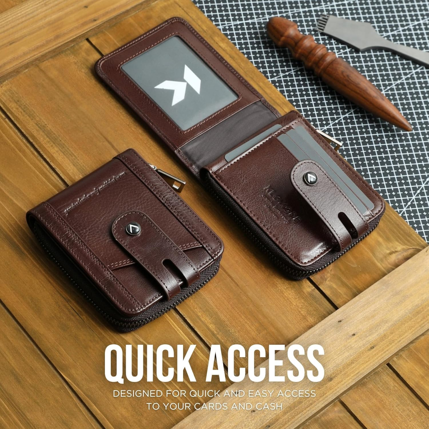 Zipper Wallet for Men Genuine Leather with Zip Coin Pocket RFID Blocking Large Capacity Bifold Purse Front Pouch Card Holder Case for Cash ID Travel, Carteras Billeteras Para De Hombres Cuero image number 3