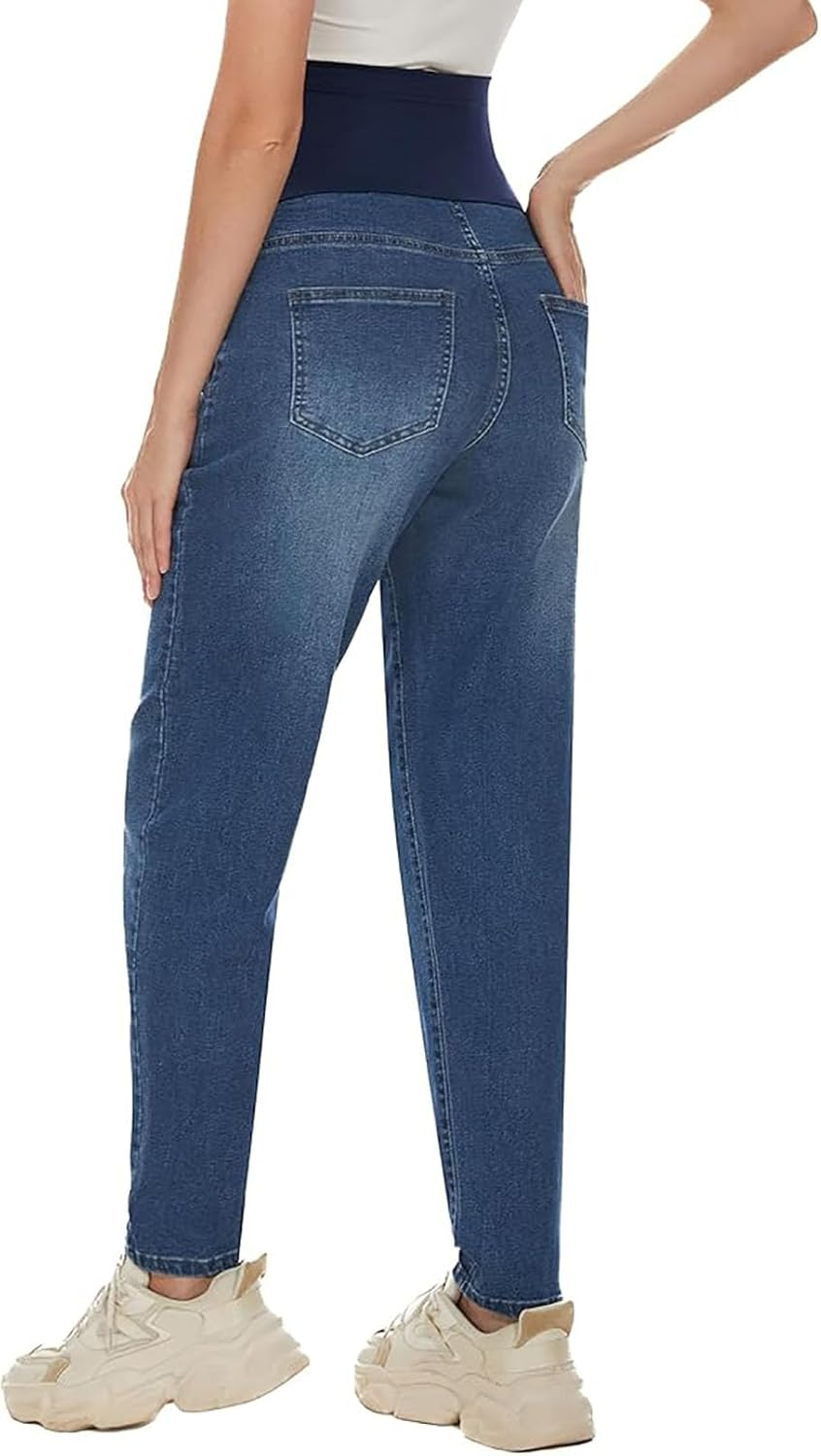 Women'S Maternity Jeans over Belly Comfortable Stretch Boyfriend Jeans Denim Pregnancy Trousers Blue,M image number 2